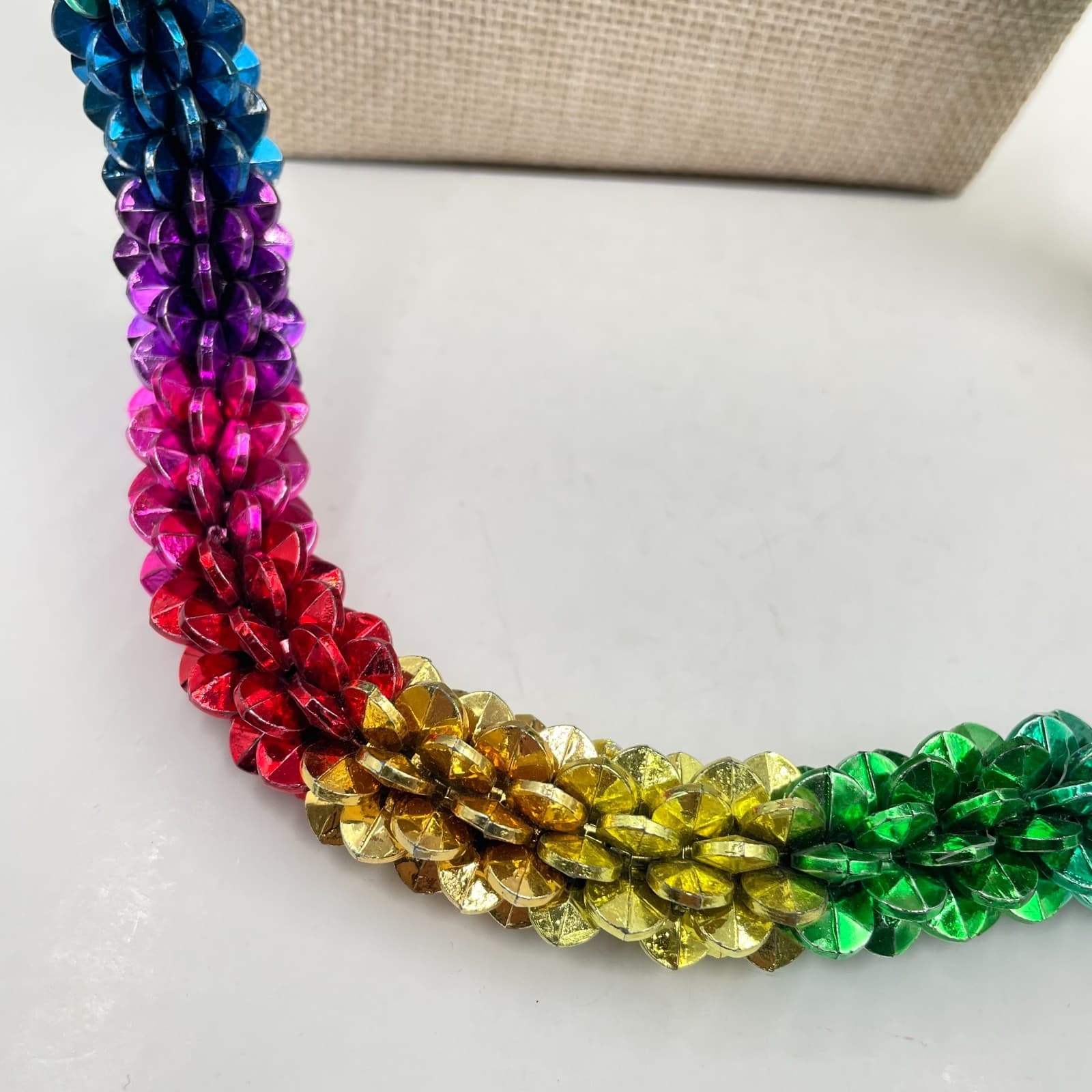 Vintage Multicolor Metallic Beaded Necklace Long Pride Mardi Gras Party Jewelry - Thumbnail 3