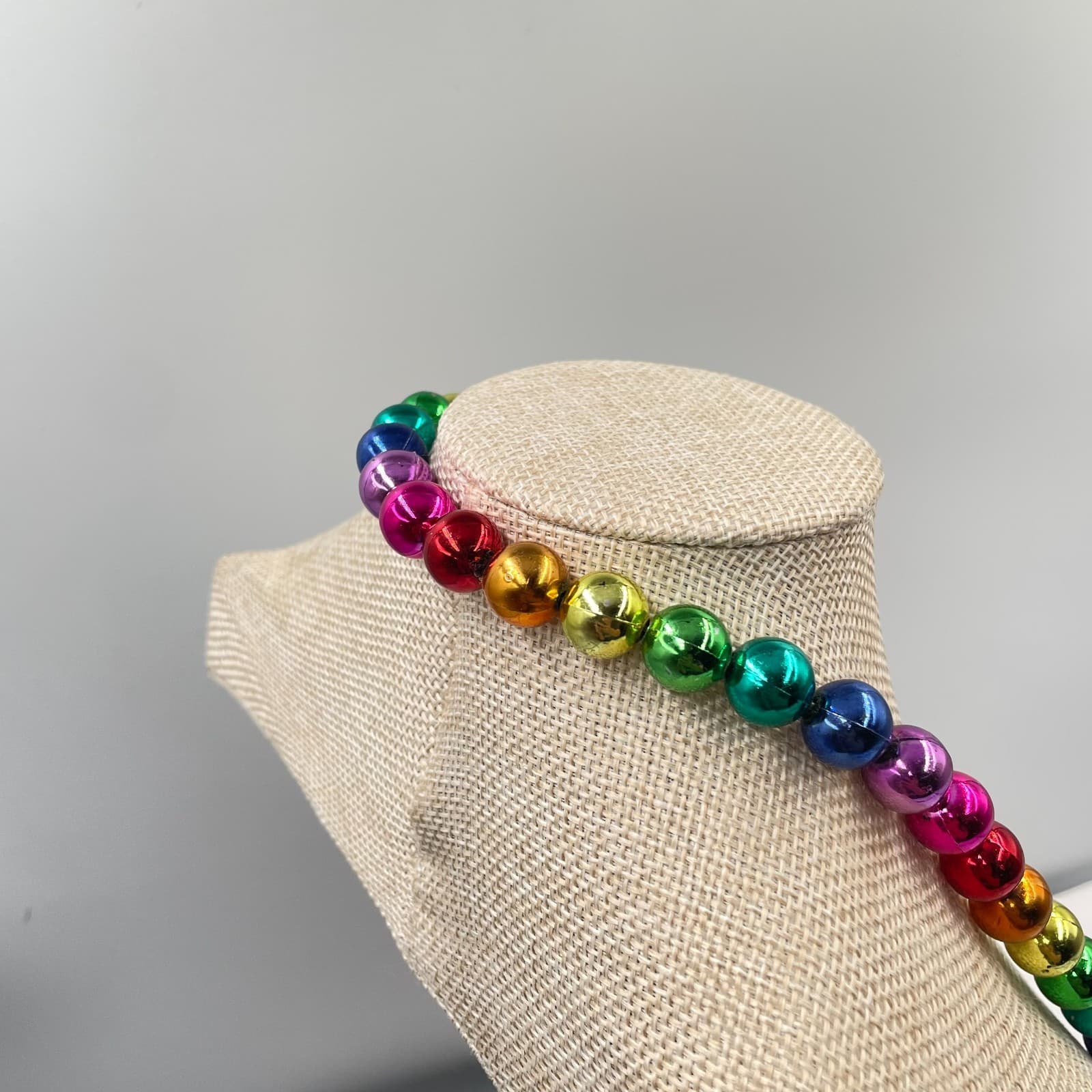 Vintage Multicolor Metallic Beaded Necklace Long Pride Mardi Gras Party Jewelry - Thumbnail 6