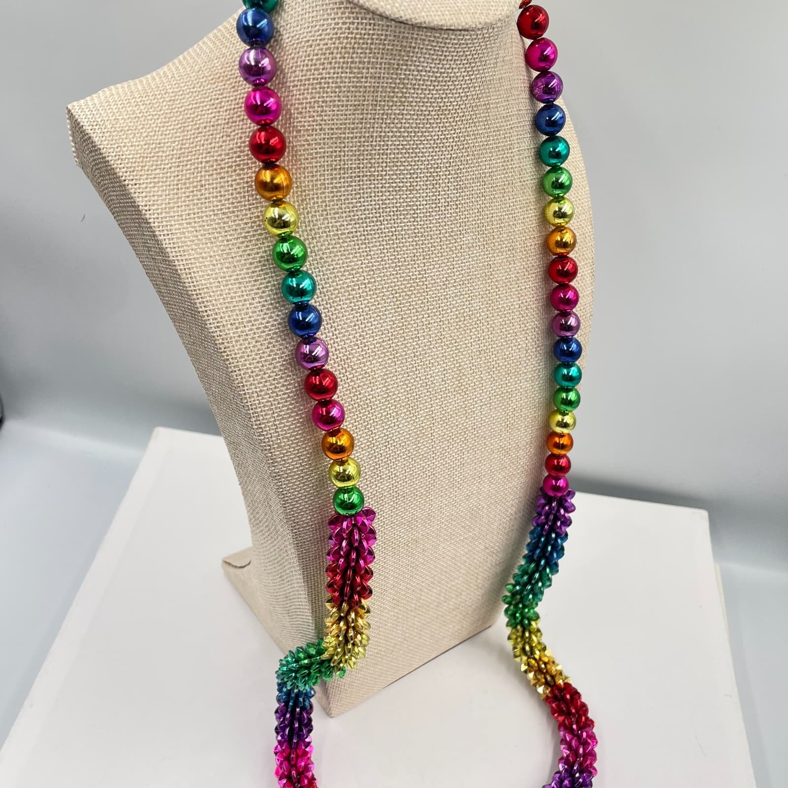 Vintage Multicolor Metallic Beaded Necklace Long Pride Mardi Gras Party Jewelry - Thumbnail 5