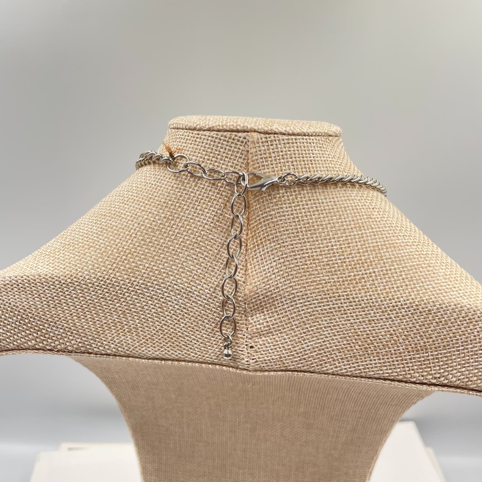 Vintage Boho Statement Necklace Silver Tone Marbled Blue Stone Bib Drop Pendant - Thumbnail 6