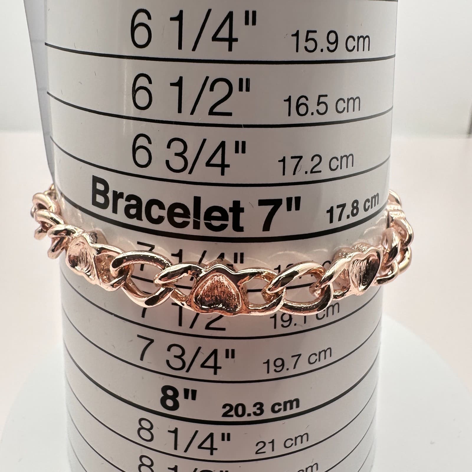 Vintage 90s Gold Tone Heart Link Bracelet Clear Glass Accents Romantic Jewelry - Thumbnail 7