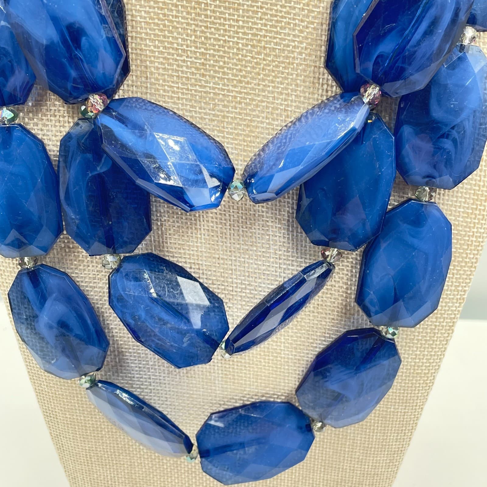 Adjustable Gold-Tone Ombre Blue Faceted Beads Statement Bib Layered Necklace - Thumbnail 3