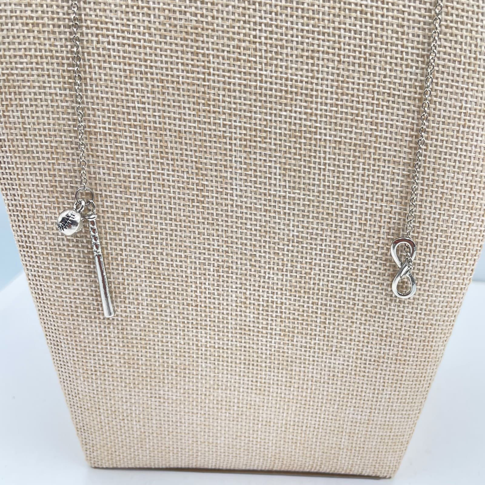 Baseball Forever Silver-Tone Round Chain Long Baseball Bat & Ball Charm Necklace - Thumbnail 2