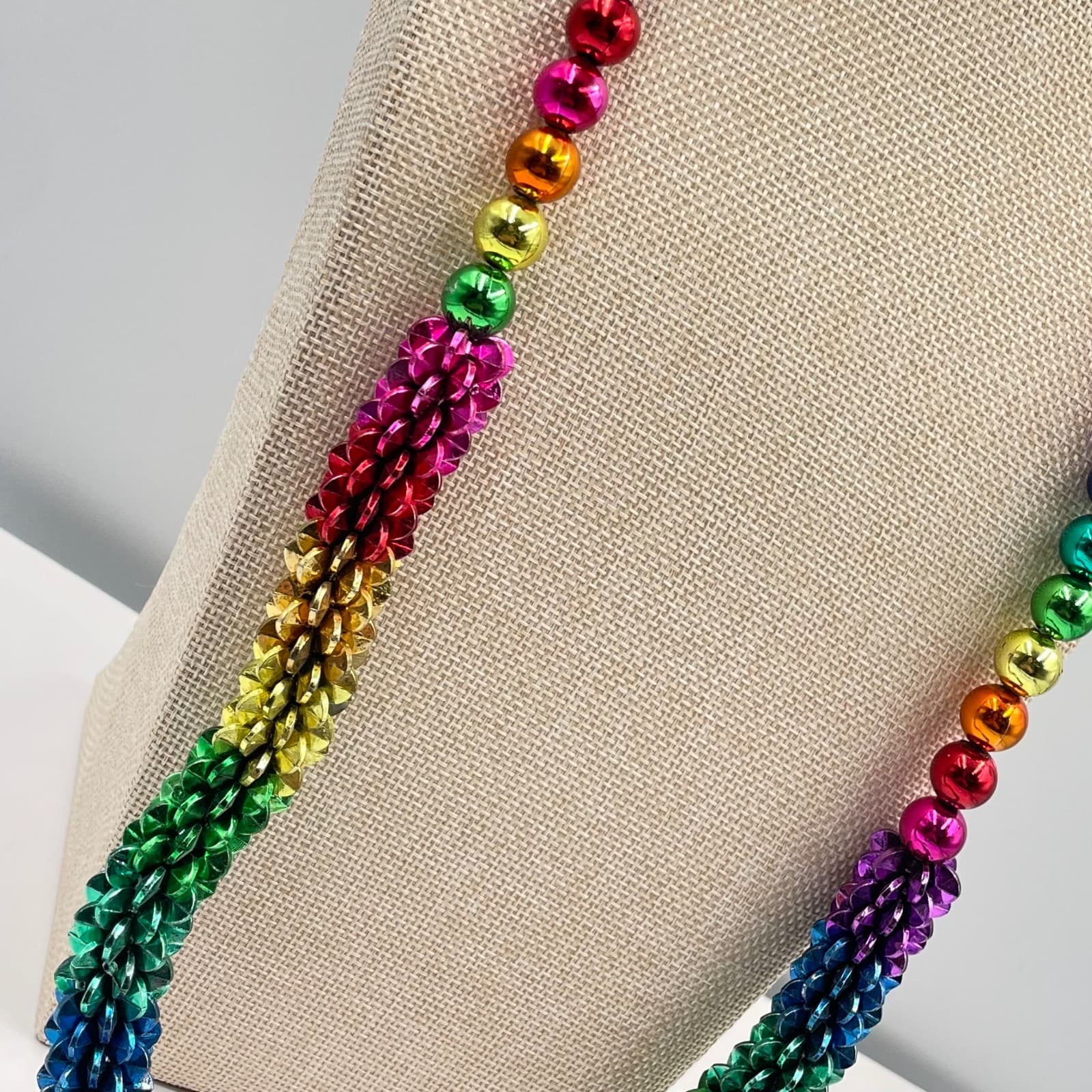 Vintage Multicolor Metallic Beaded Necklace Long Pride Mardi Gras Party Jewelry - Thumbnail 4