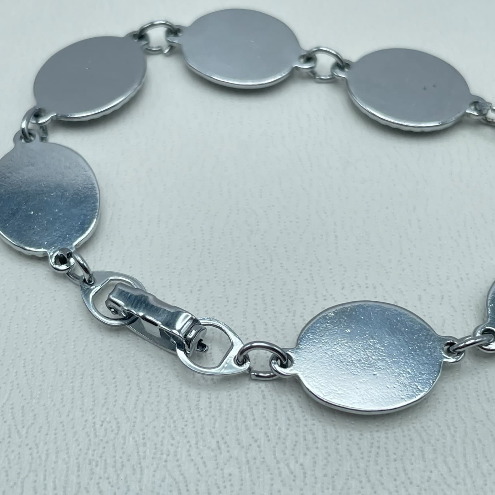 Vintage Y2K Faux Abalone Shell Bracelet Silver Tone Oval Link Statement Jewelry - Thumbnail 3