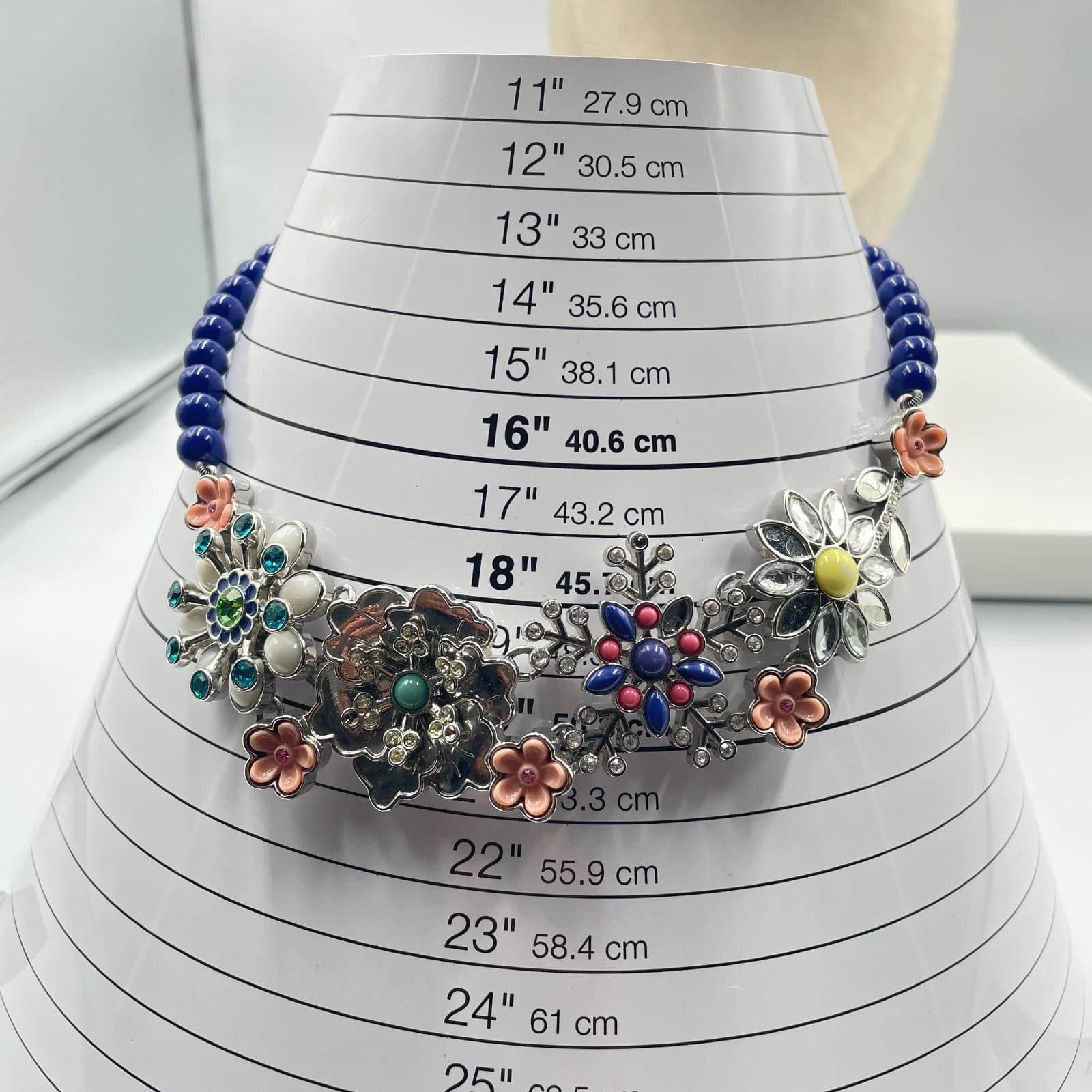 Lia Sophia "Full Bloom" Silver-Tone Blue Beads Floral Charms Statement Necklace - Thumbnail 8