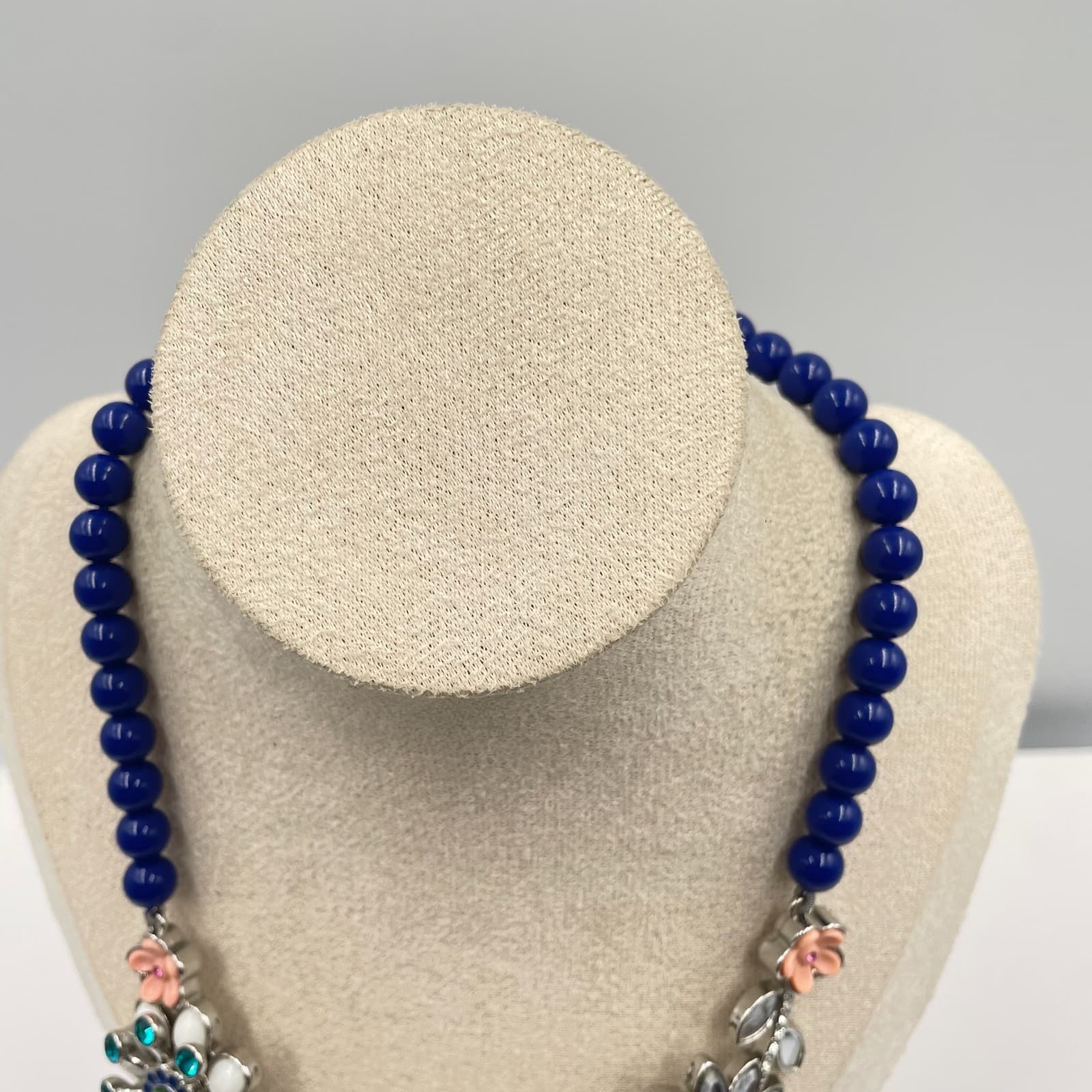 Lia Sophia "Full Bloom" Silver-Tone Blue Beads Floral Charms Statement Necklace - Thumbnail 2