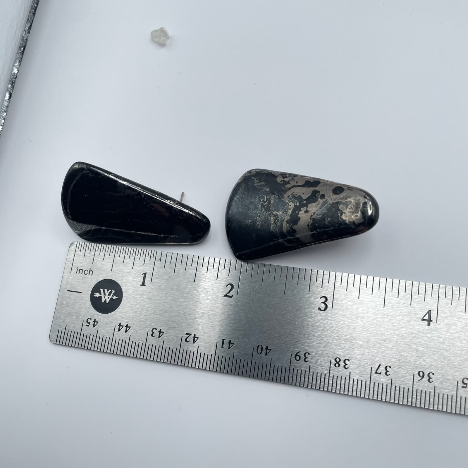 Vintage 90s Black Silver Marble Dangle Earrings Retro Statement Abstract Jewelry - Thumbnail 8