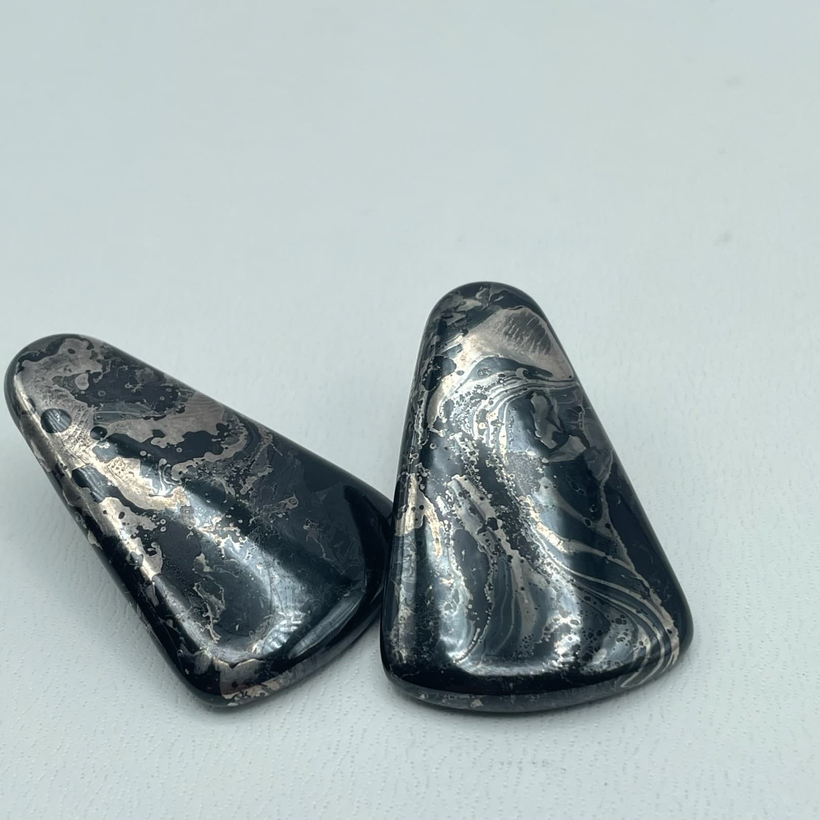 Vintage 90s Black Silver Marble Dangle Earrings Retro Statement Abstract Jewelry - Thumbnail 2