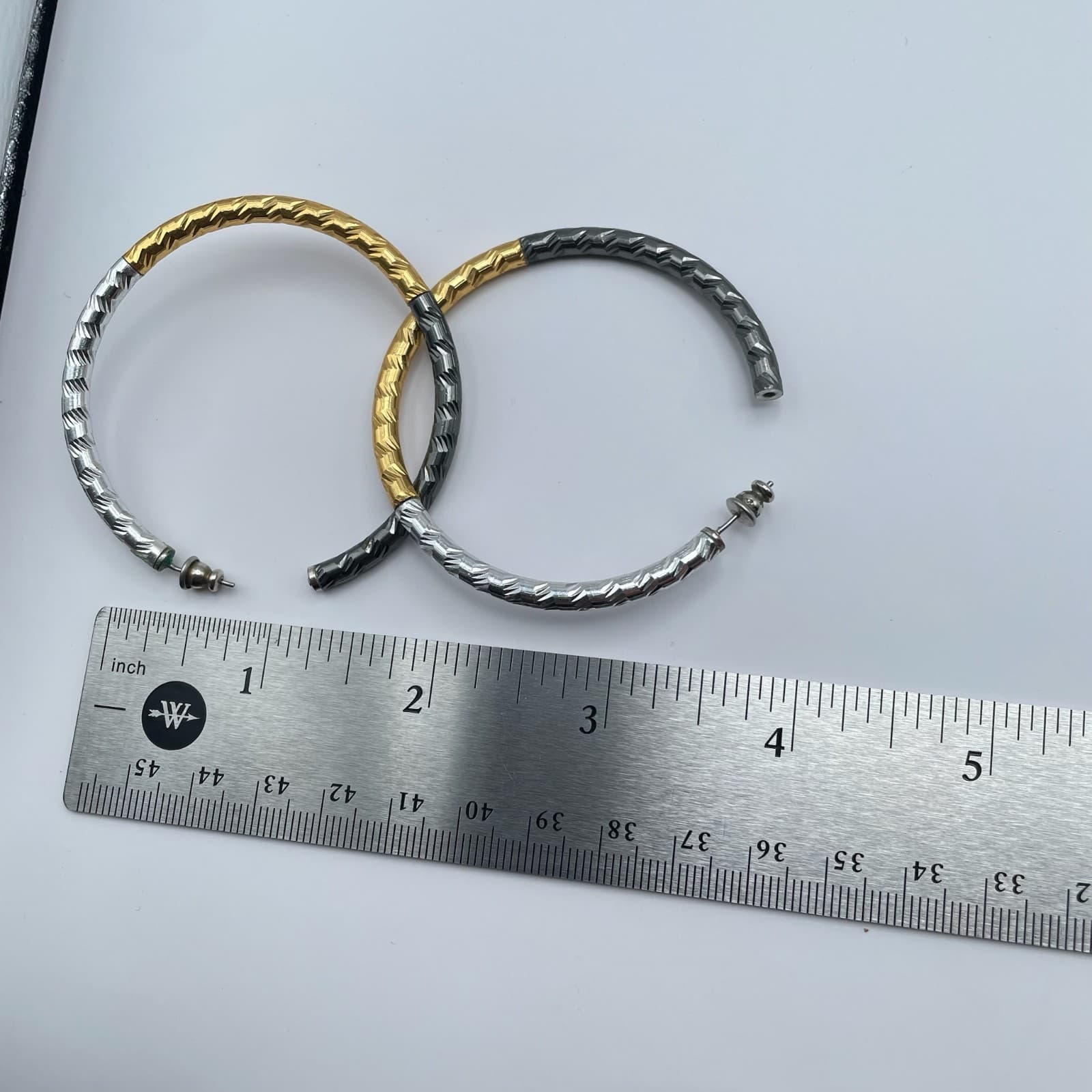 Vintage 90s Tri-Color Hoop Round Earrings Multi Tone Women's Jewelry - Thumbnail 9