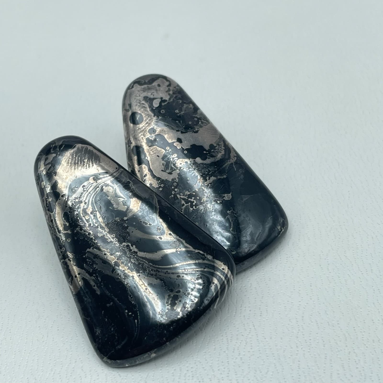 Vintage 90s Black Silver Marble Dangle Earrings Retro Statement Abstract Jewelry - Thumbnail 7