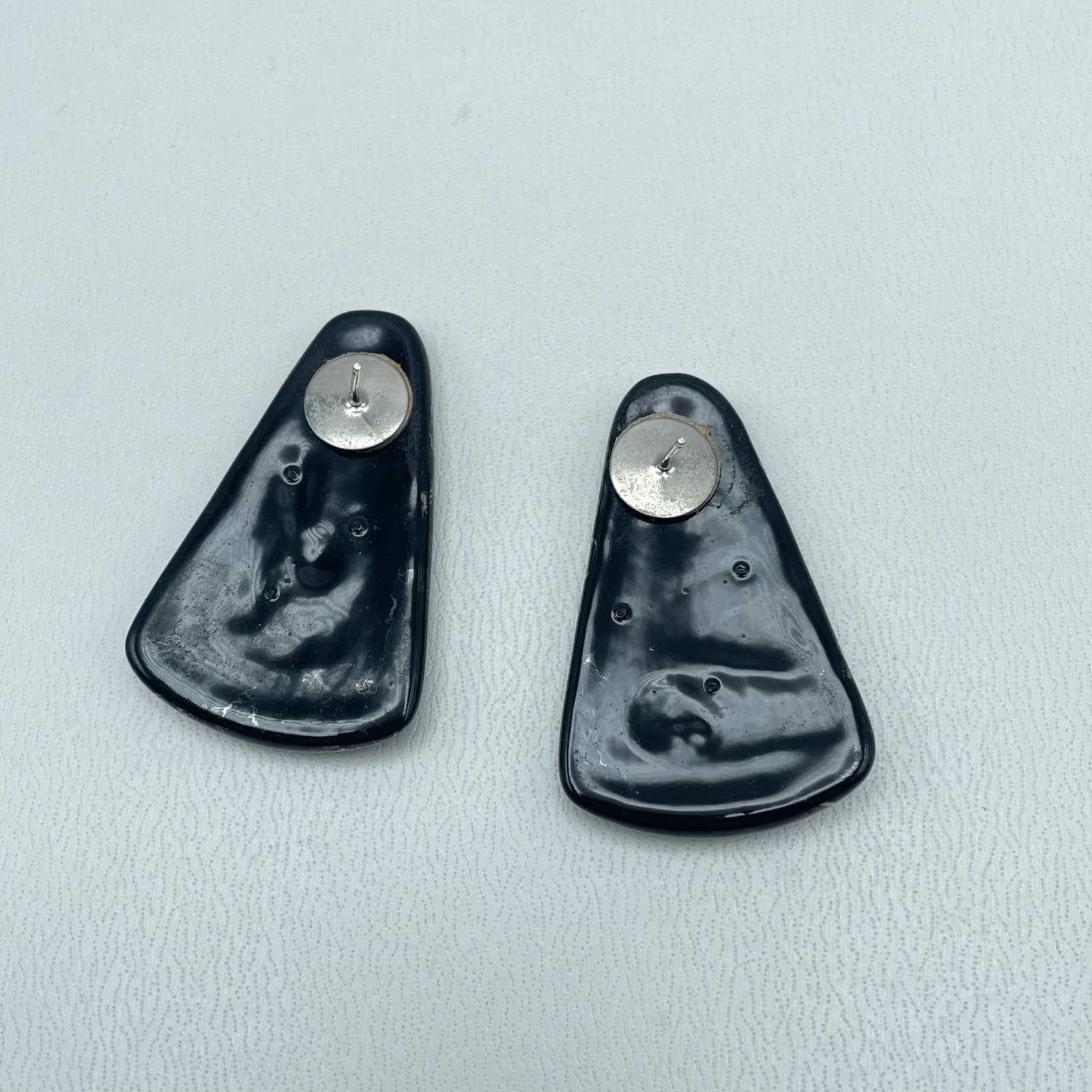 Vintage 90s Black Silver Marble Dangle Earrings Retro Statement Abstract Jewelry - Thumbnail 5