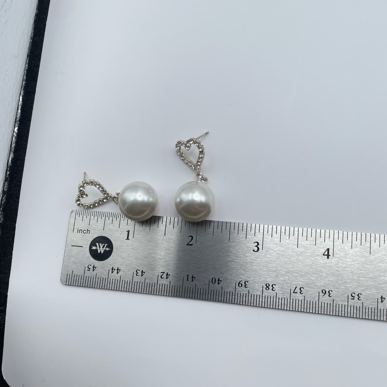 Vintage 90s Silver Tone Faux Pearl Heart Dangle Earrings Women's Jewelry - Thumbnail 9