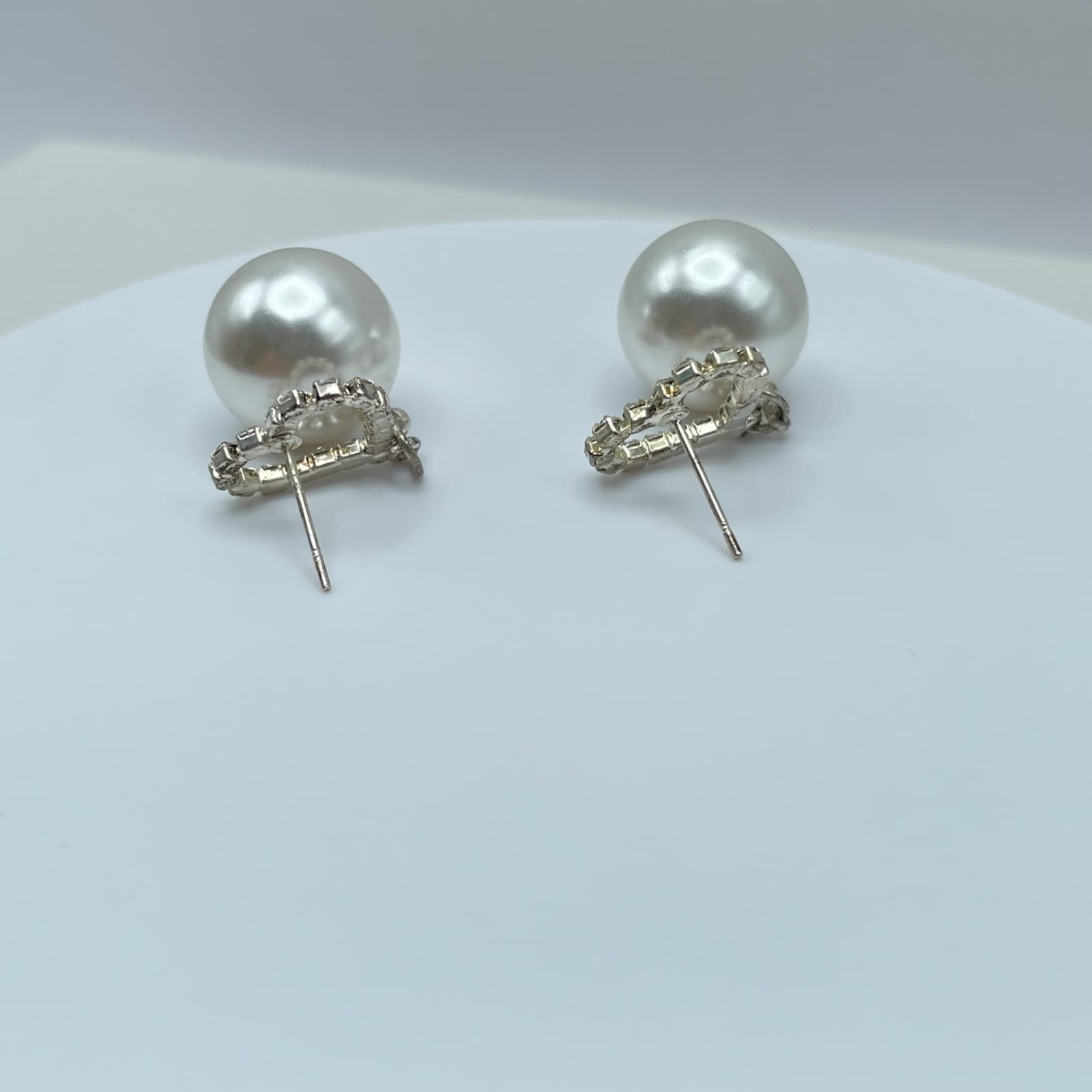 Vintage 90s Silver Tone Faux Pearl Heart Dangle Earrings Women's Jewelry - Thumbnail 8