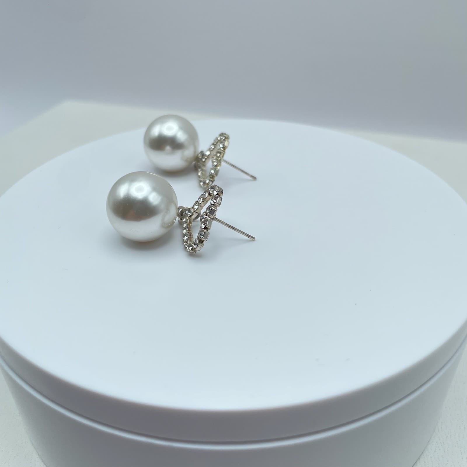 Vintage 90s Silver Tone Faux Pearl Heart Dangle Earrings Women's Jewelry - Thumbnail 7