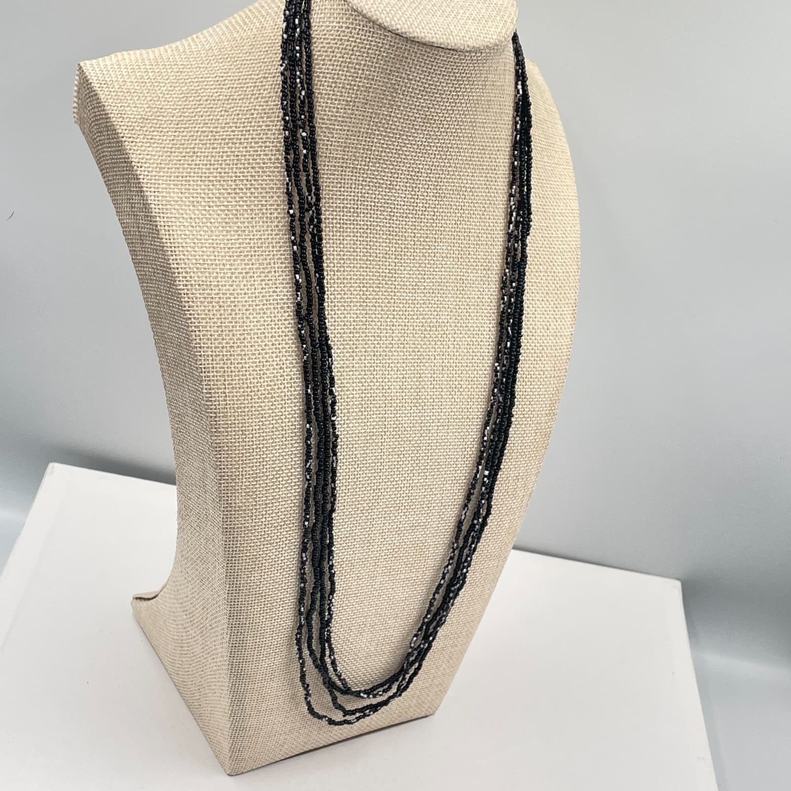 Bohemian Southwestern White Black Seed Beaded Multi-Stranded Opera Necklace - Thumbnail 5