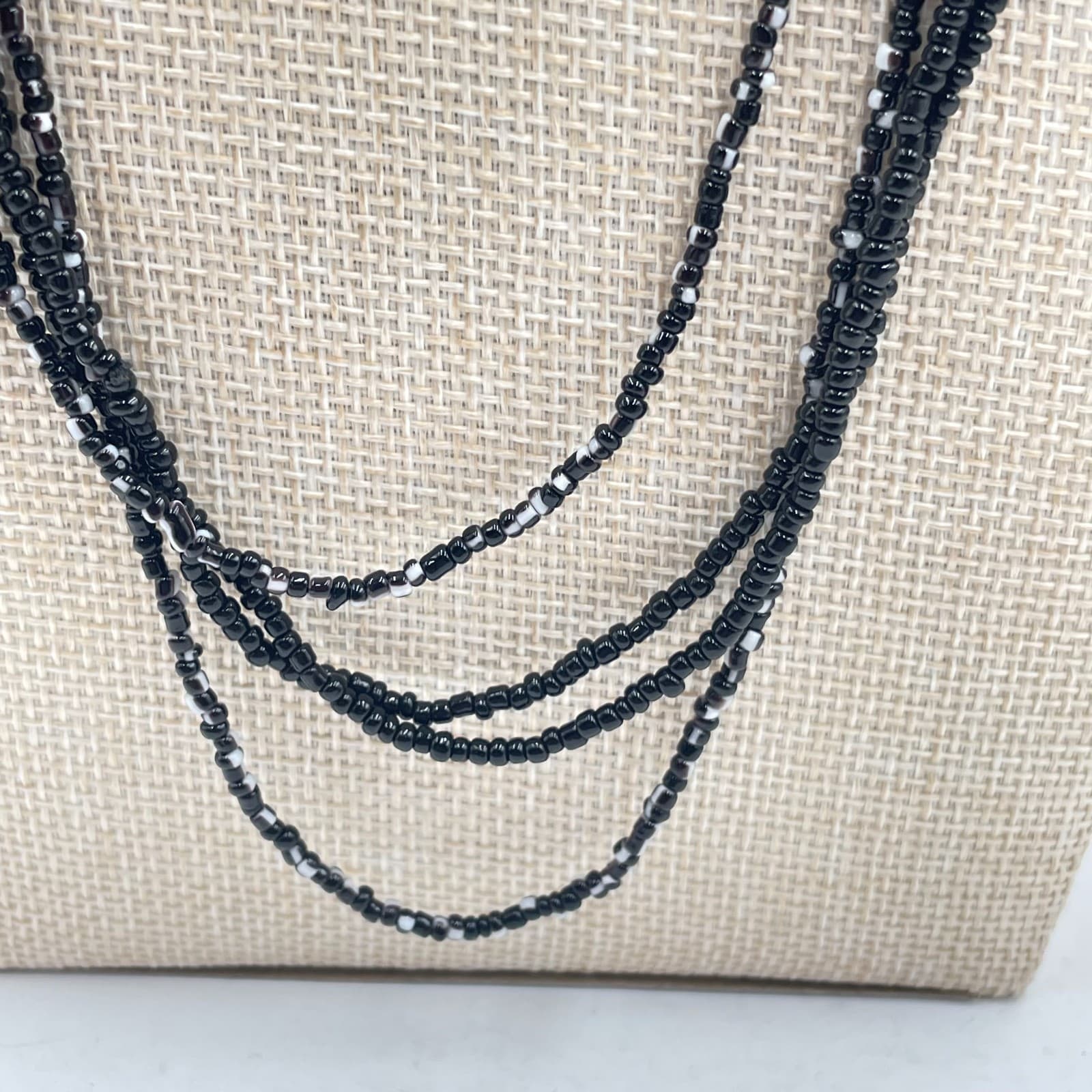 Bohemian Southwestern White Black Seed Beaded Multi-Stranded Opera Necklace - Thumbnail 3