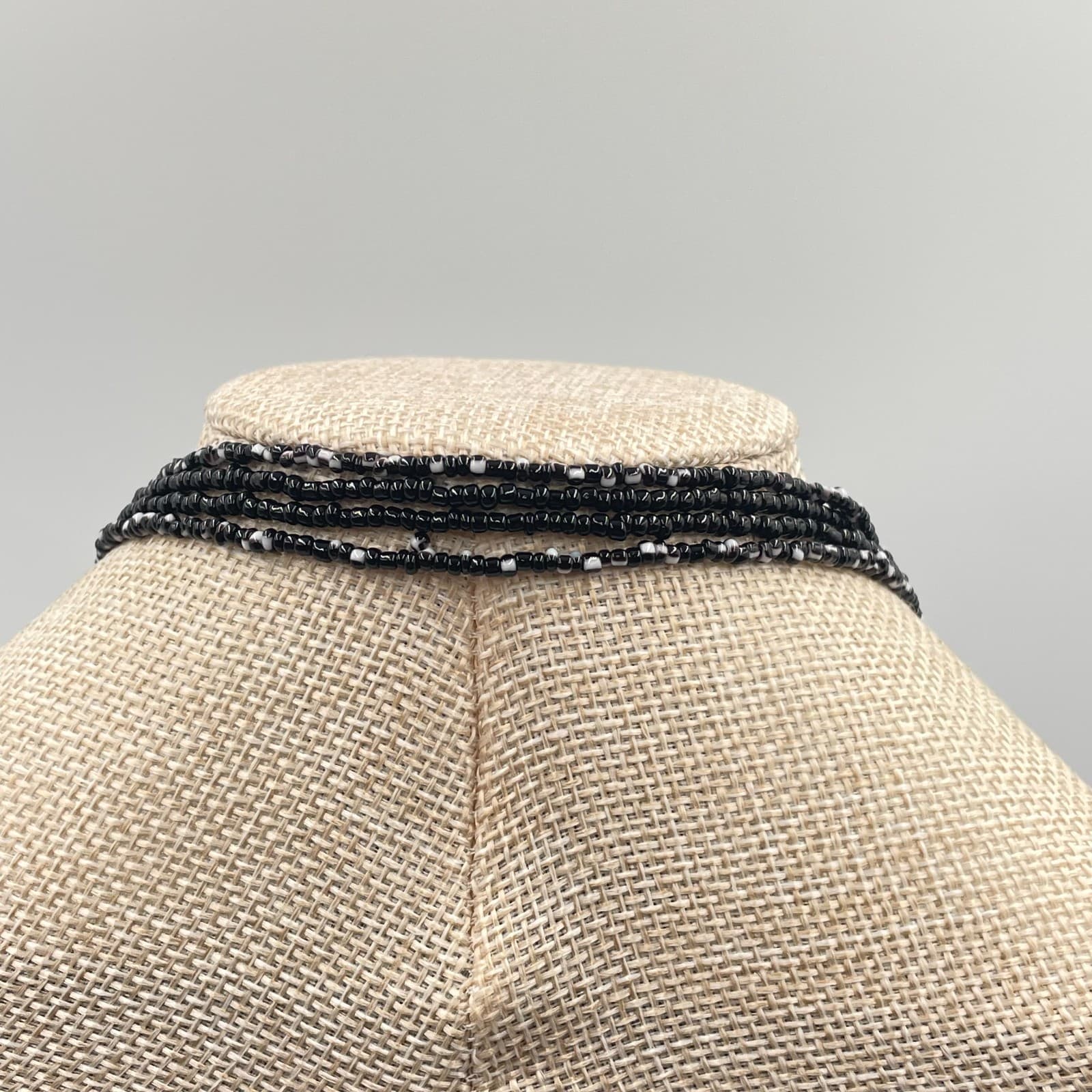 Bohemian Southwestern White Black Seed Beaded Multi-Stranded Opera Necklace - Thumbnail 6