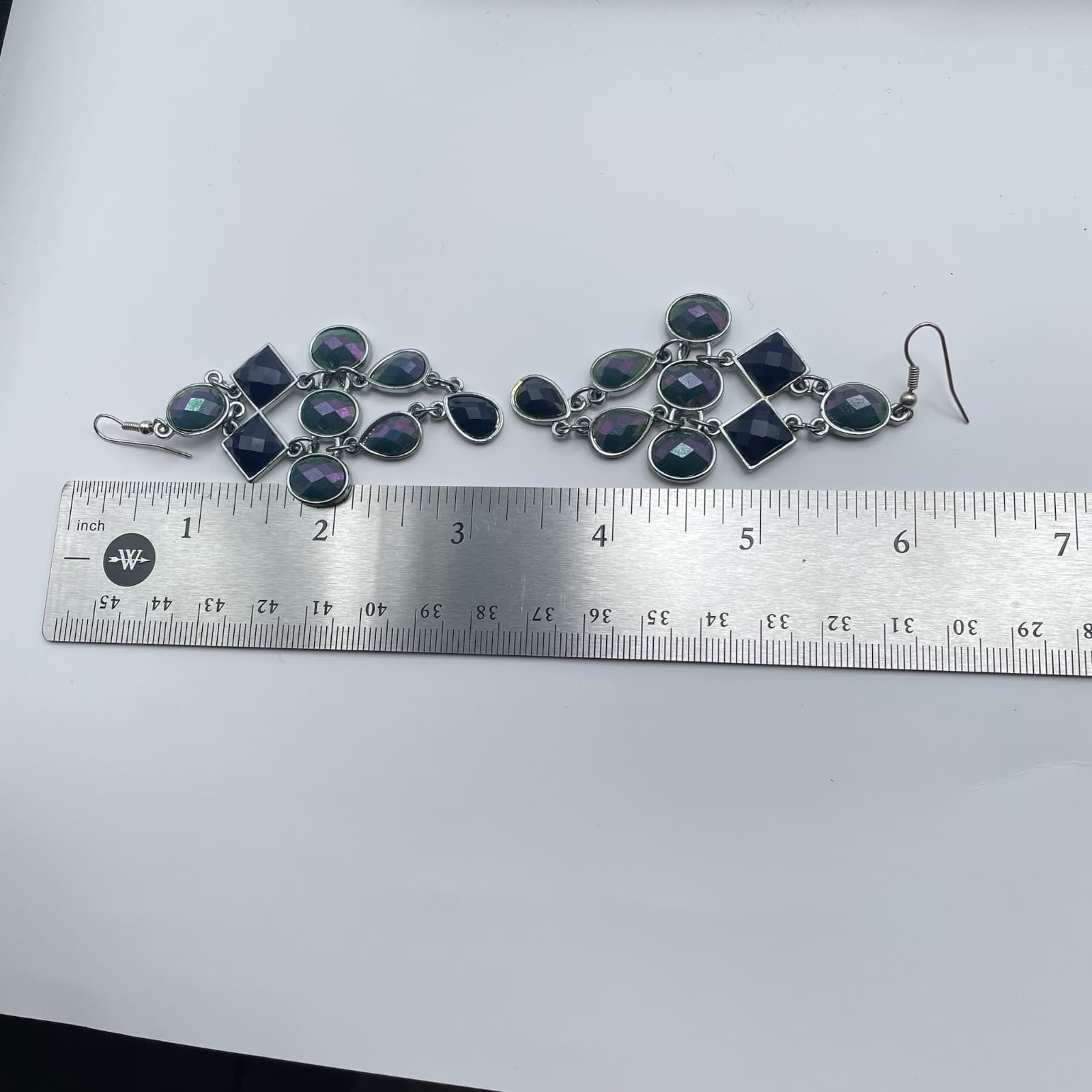 Vintage 90s Geometric Chandelier Dangle Earrings Iridescent Women's Jewelry - Thumbnail 9