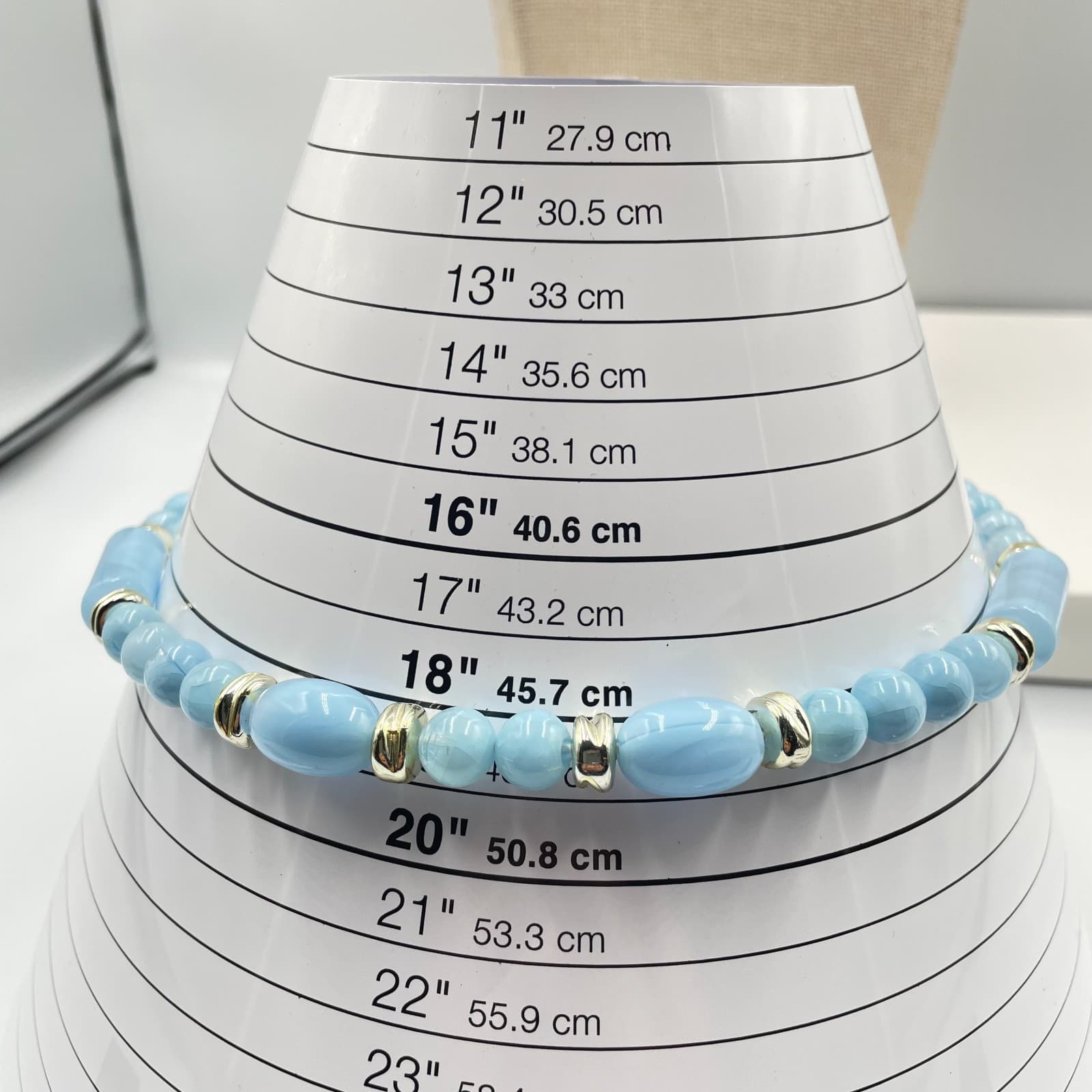 Vintage Silver-Tone Confetti Light Blue Beads Cord Statement Push Lock Necklace - Thumbnail 8