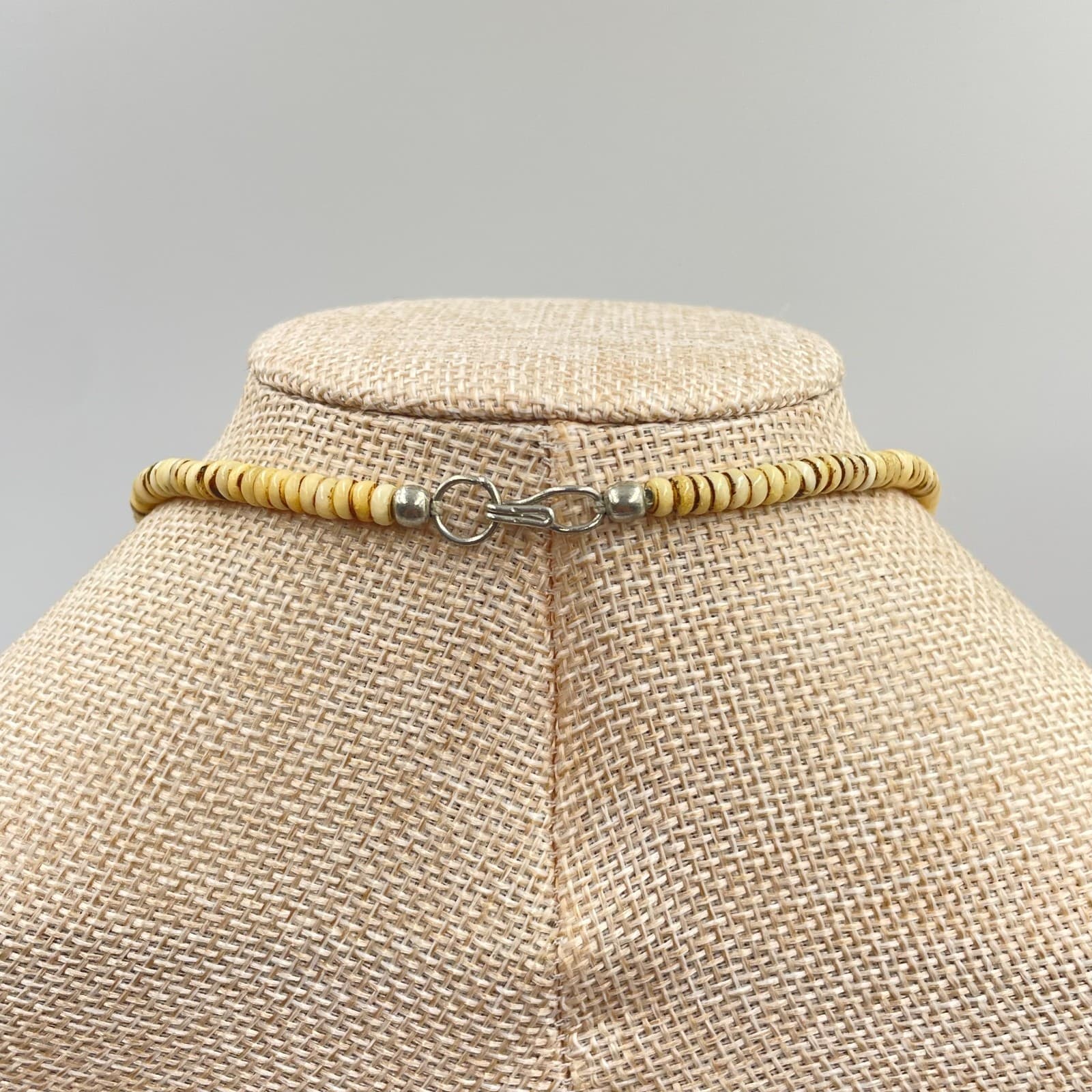 Religious Silver-Tone Beige Batik Beaded Carved Cross Pendant Necklace - Thumbnail 9