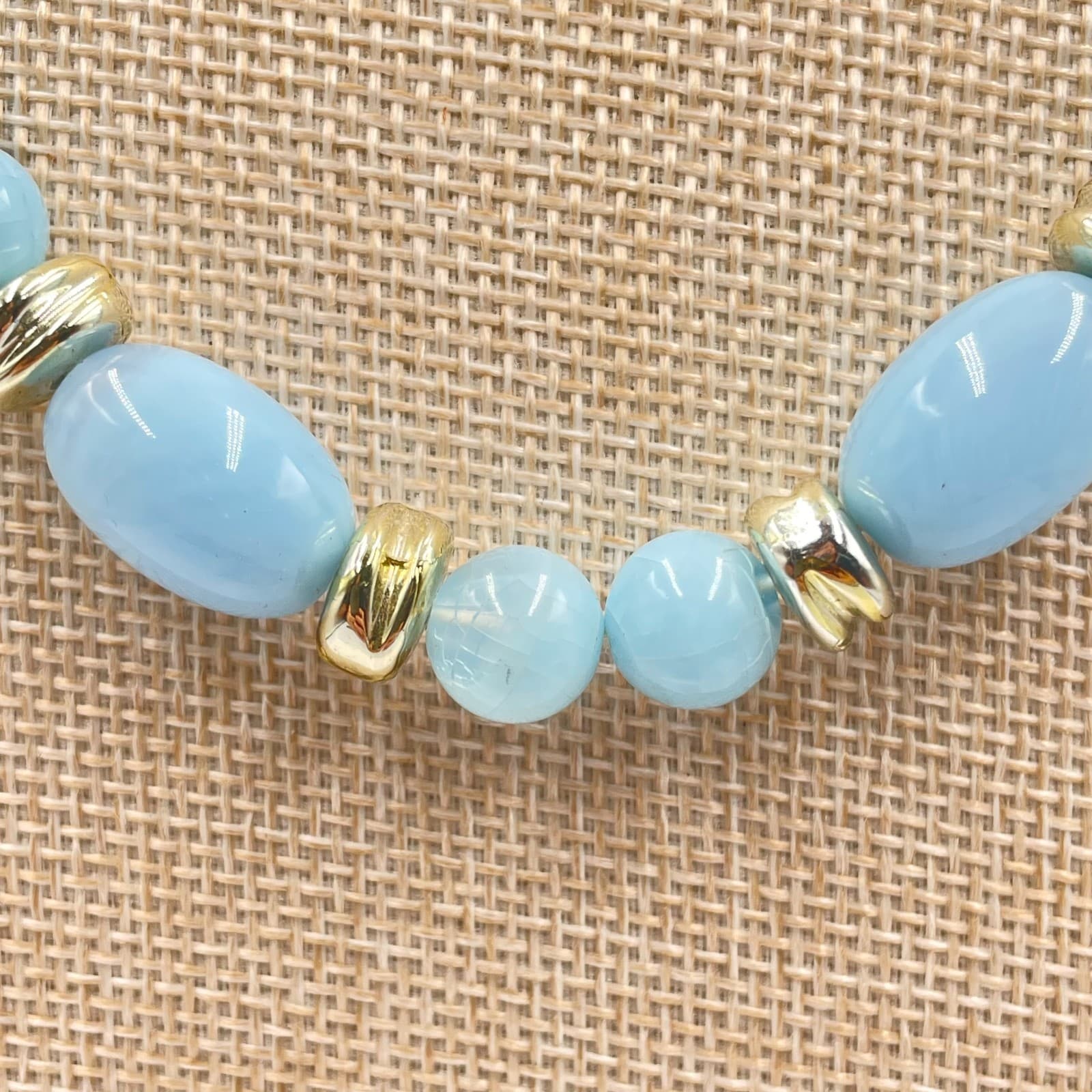 Vintage Silver-Tone Confetti Light Blue Beads Cord Statement Push Lock Necklace - Thumbnail 3