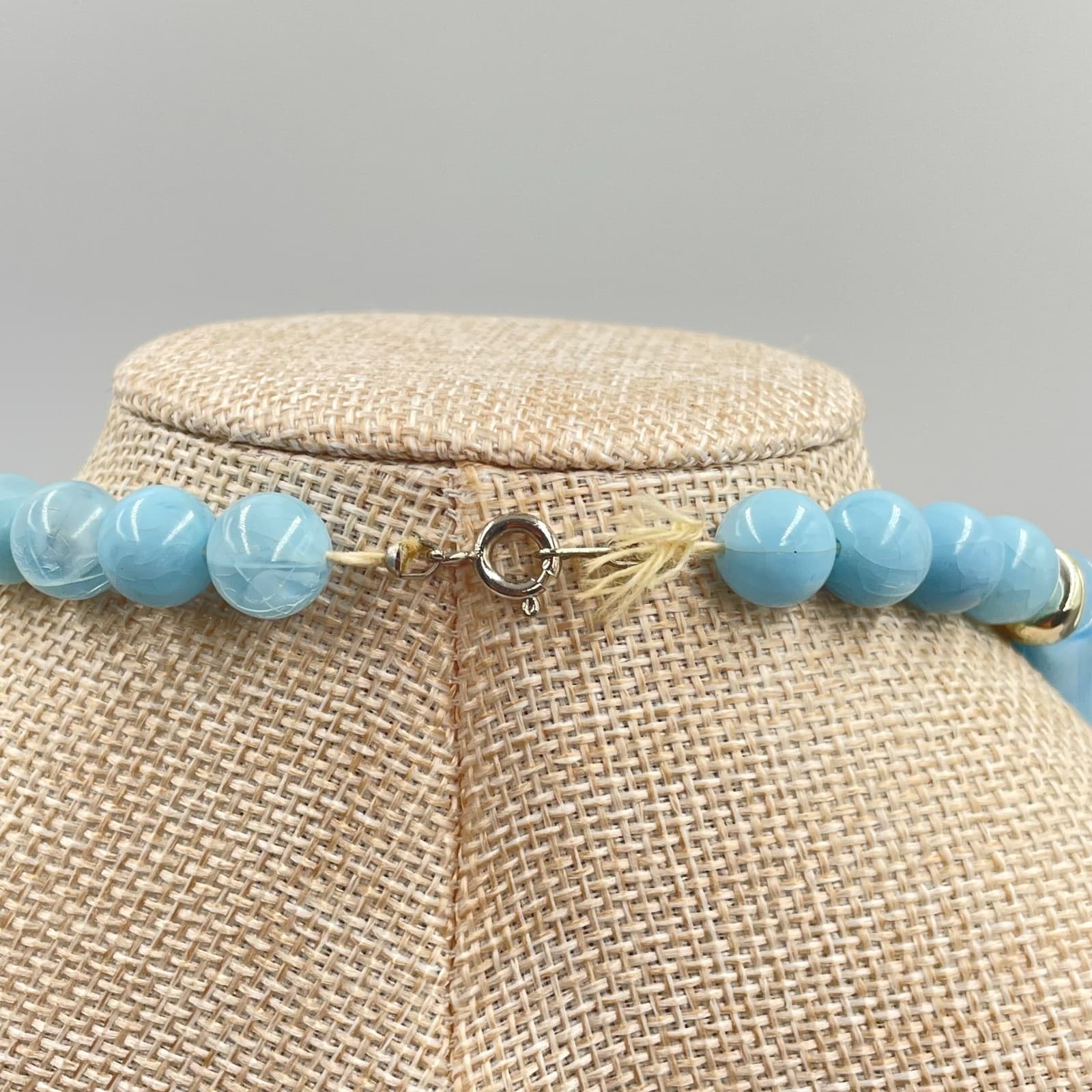 Vintage Silver-Tone Confetti Light Blue Beads Cord Statement Push Lock Necklace - Thumbnail 7