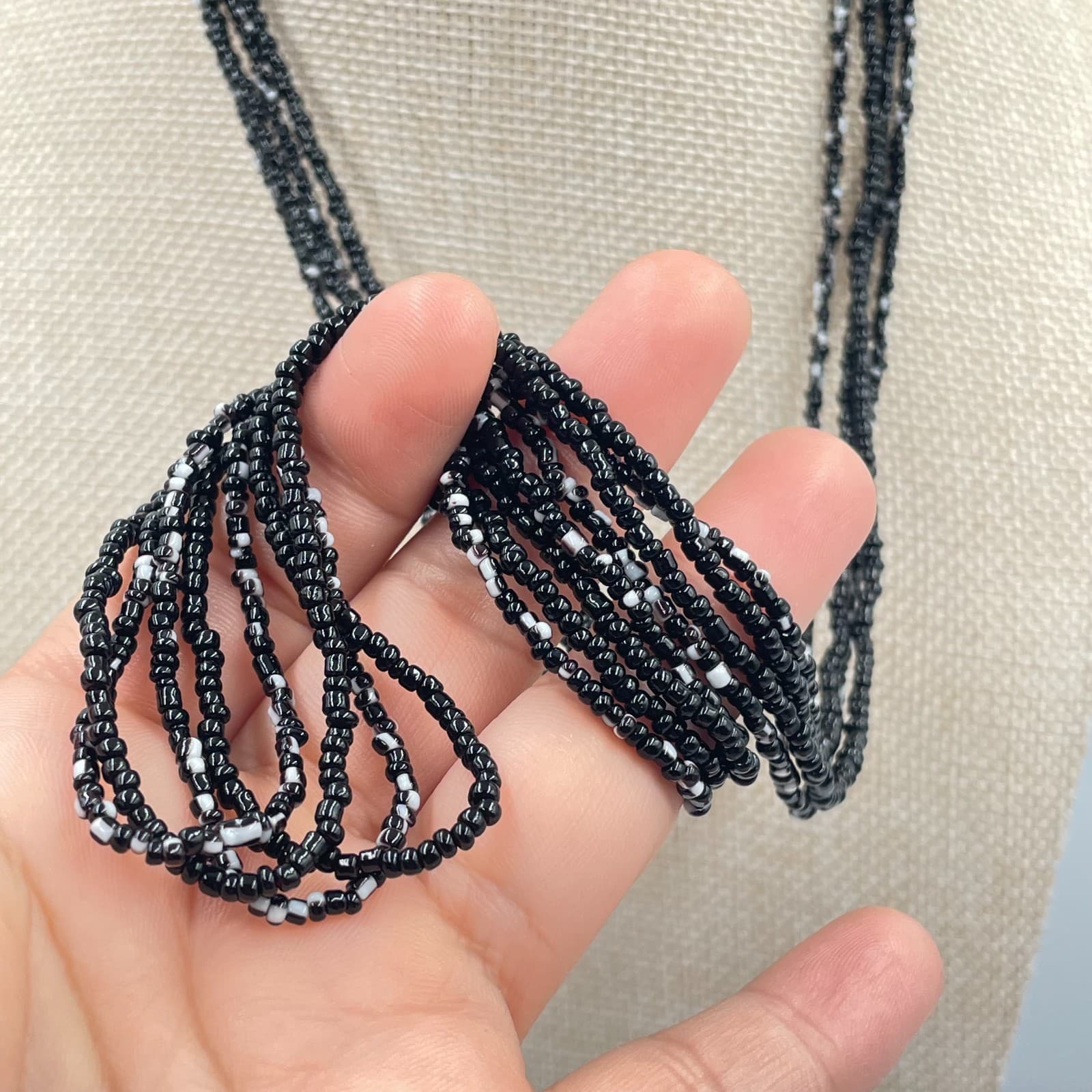 Bohemian Southwestern White Black Seed Beaded Multi-Stranded Opera Necklace - Thumbnail 4