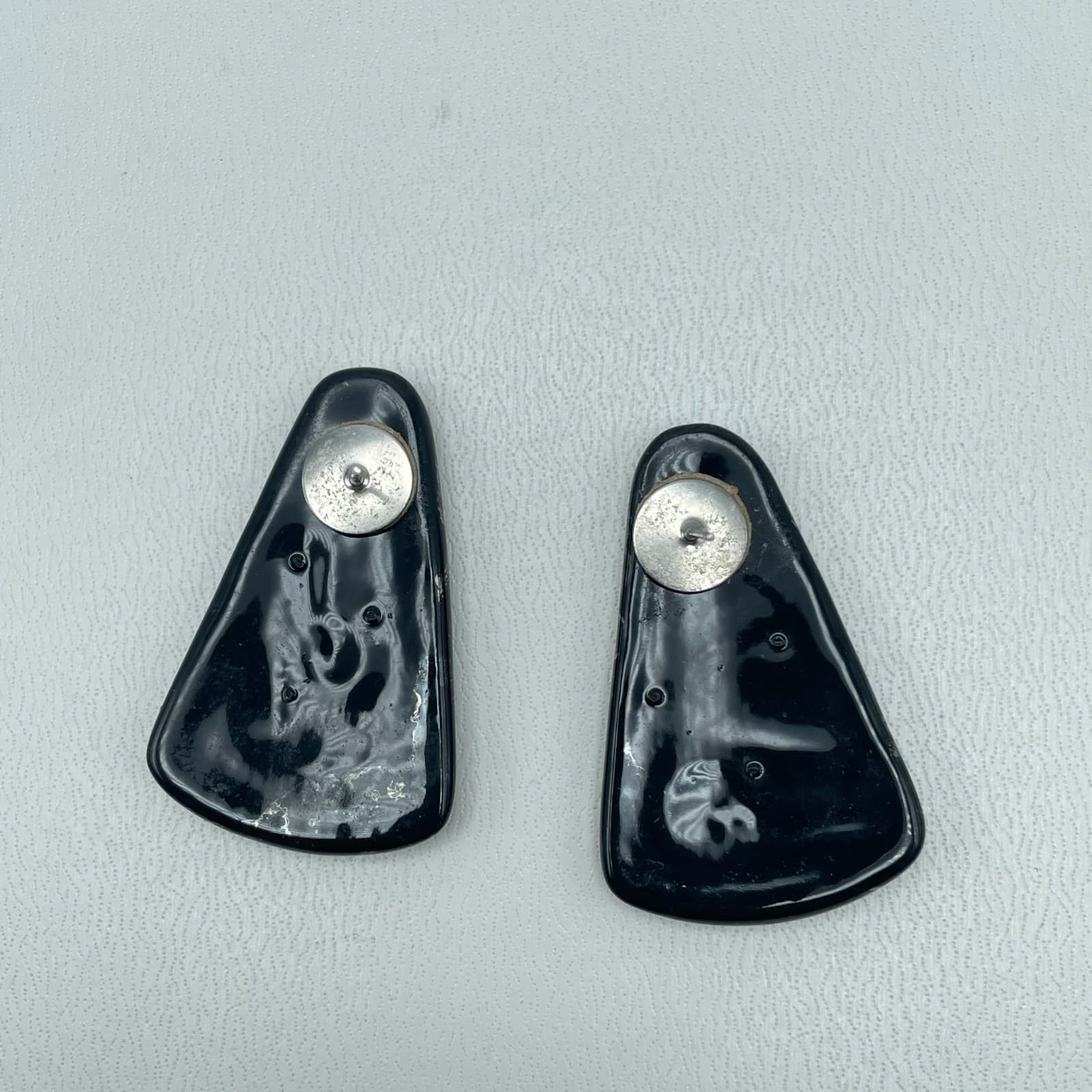 Vintage 90s Black Silver Marble Dangle Earrings Retro Statement Abstract Jewelry - Thumbnail 6