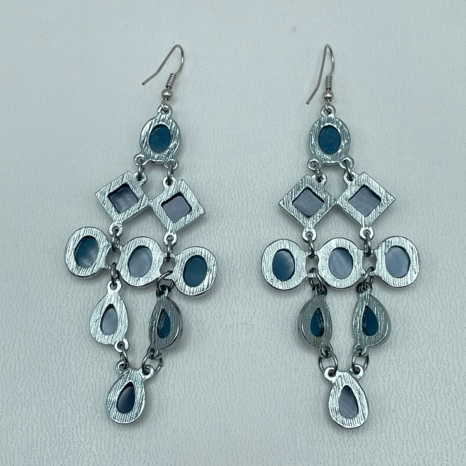 Vintage 90s Geometric Chandelier Dangle Earrings Iridescent Women's Jewelry - Thumbnail 8