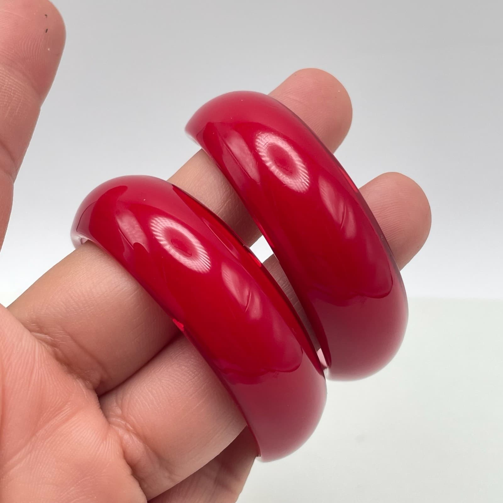 Vintage Y2K Red Painted Resin Half Hoop Earrings Chunky Acrylic Women's Jewelry - Thumbnail 10