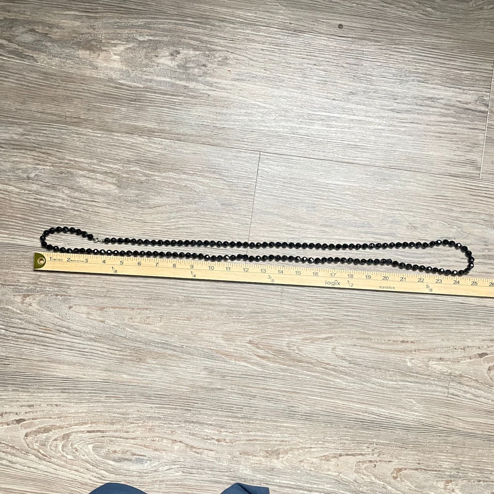 Vintage Black Faceted Round Double Strand French Jet Beaded Push Lock Necklace - Thumbnail 9