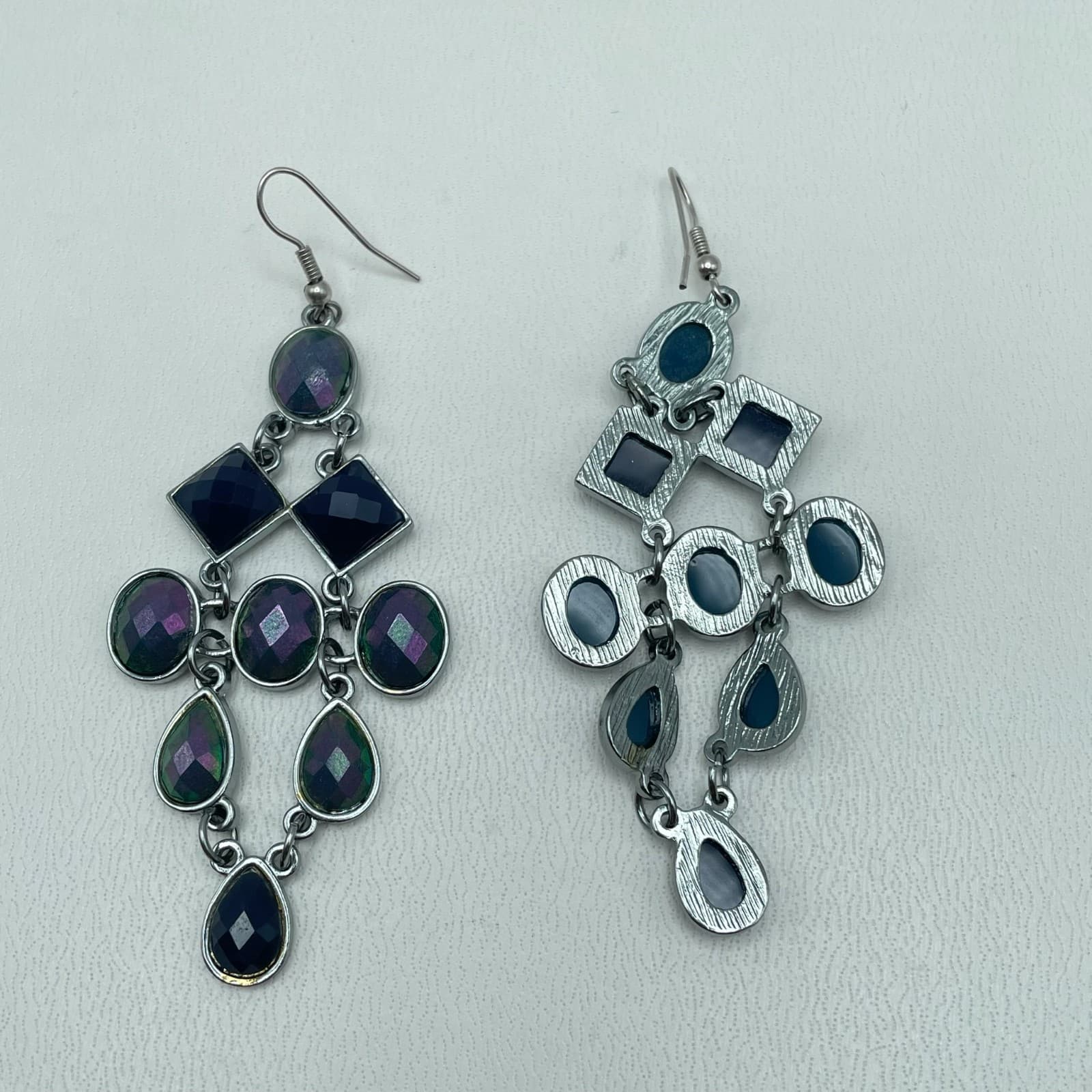 Vintage 90s Geometric Chandelier Dangle Earrings Iridescent Women's Jewelry - Thumbnail 7