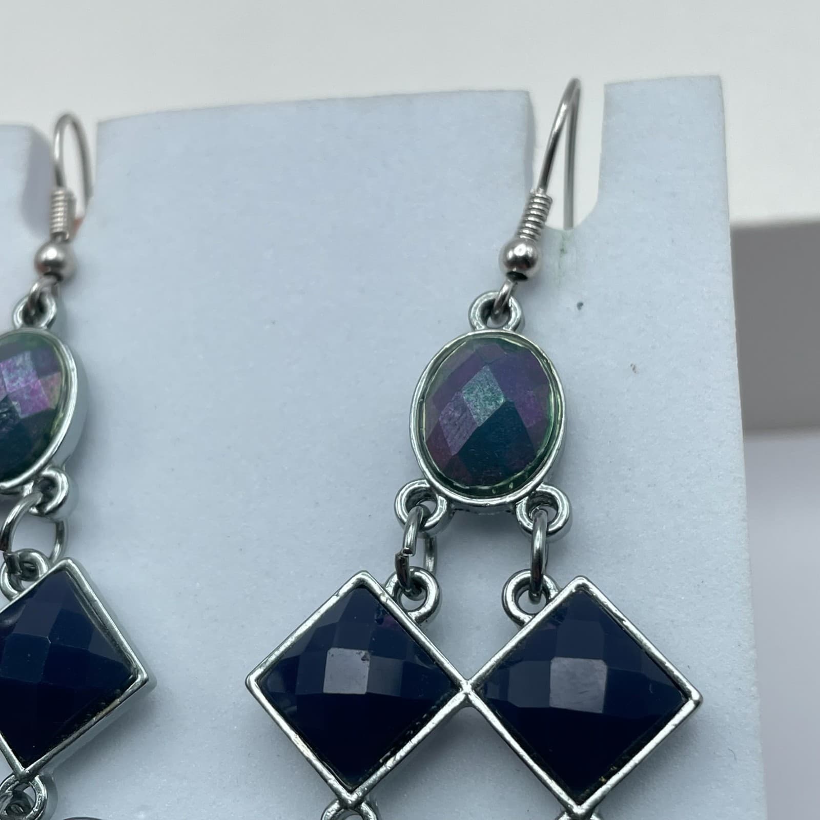 Vintage 90s Geometric Chandelier Dangle Earrings Iridescent Women's Jewelry - Thumbnail 6