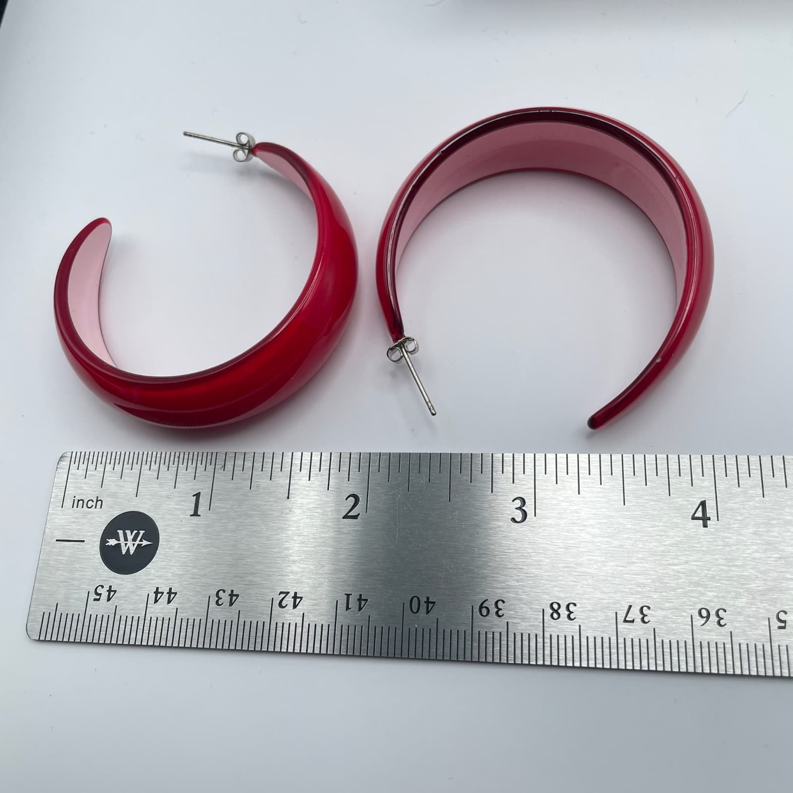 Vintage Y2K Red Painted Resin Half Hoop Earrings Chunky Acrylic Women's Jewelry - Thumbnail 12