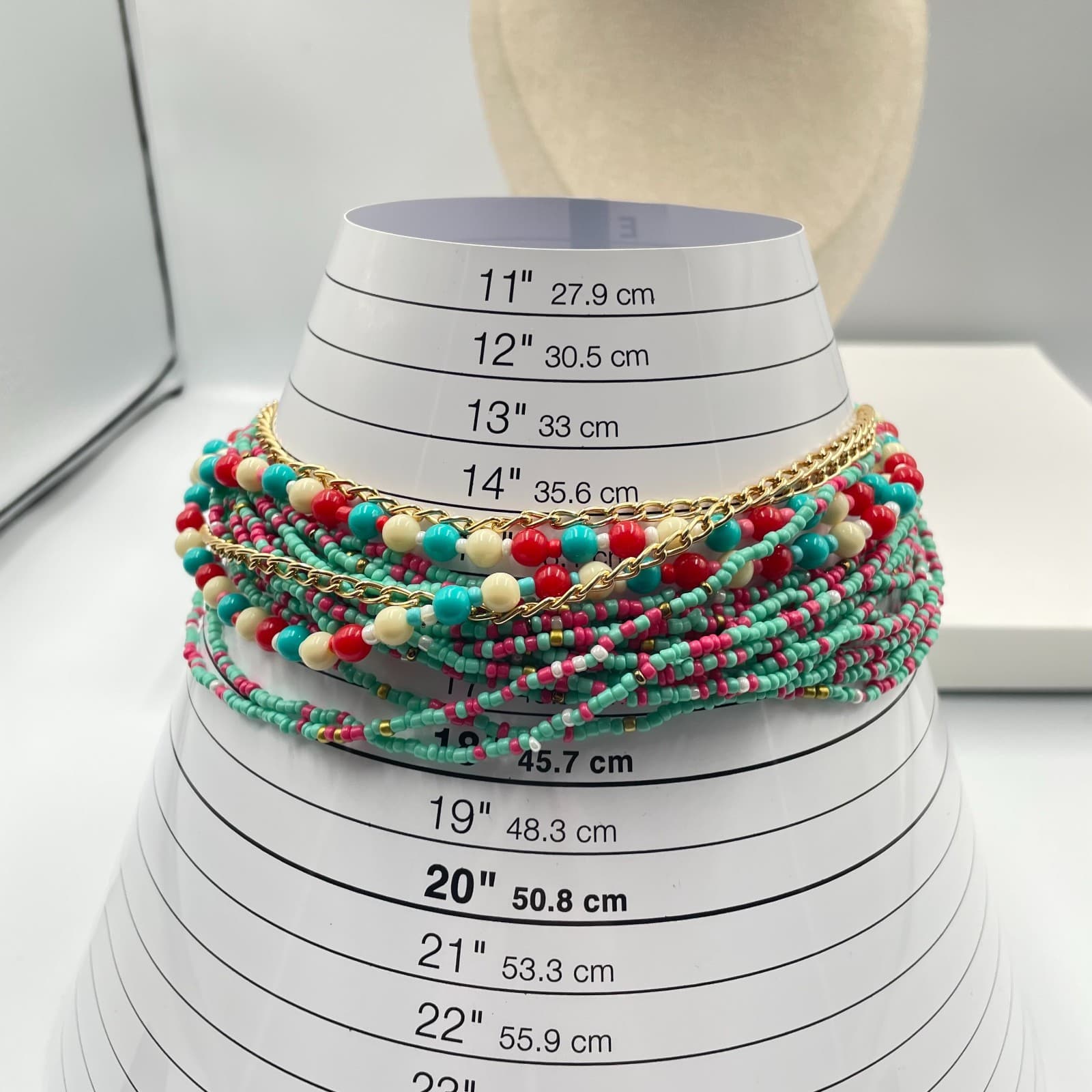 Gold-Tone Chain Multicolor Seed Bead Multi-Stranded Layered Bib Lobster Necklace - Thumbnail 6