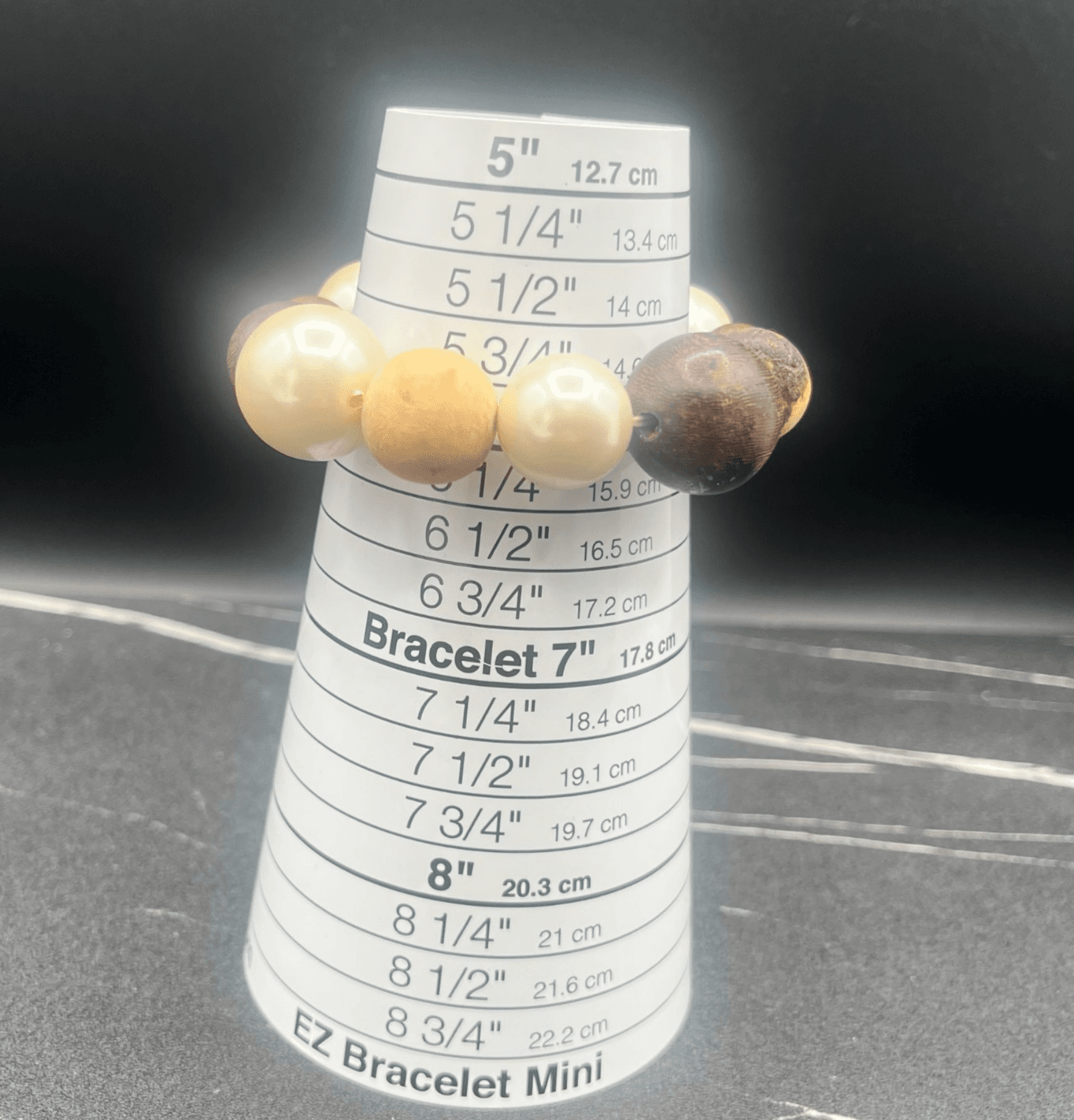 Vintage 90s Chunky Wood Faux Pearl Stretch Bead Bracelet Statement Jewelry - Thumbnail 8