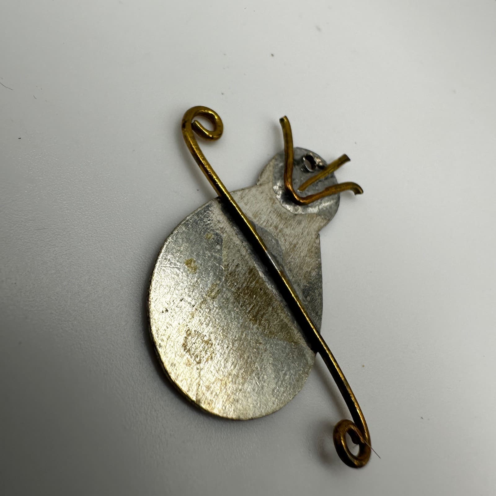 Vintage 90s Mixed Metal Snowman Pin Brooch Copper Heart & Gold Accents Jewelry - Thumbnail 5