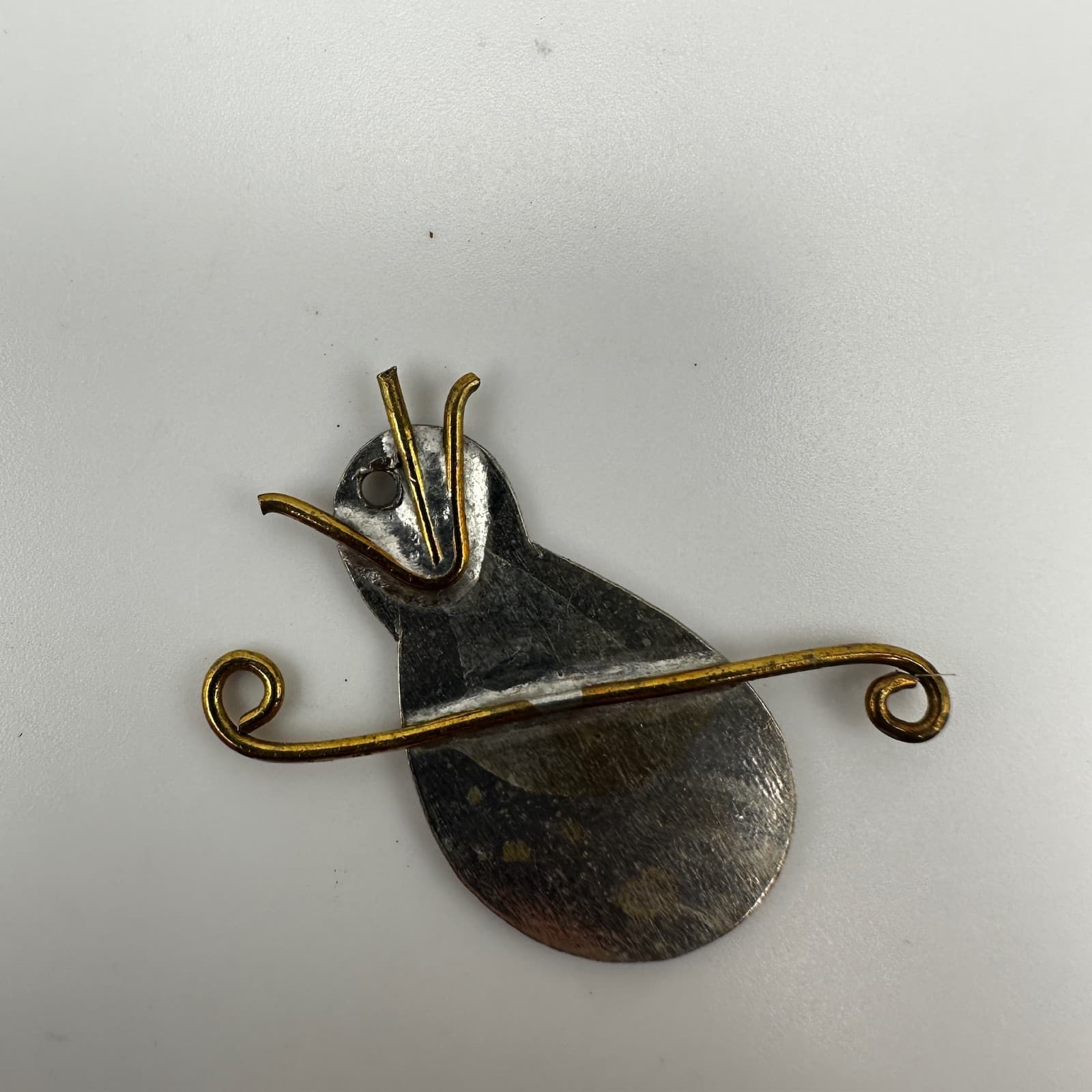 Vintage 90s Mixed Metal Snowman Pin Brooch Copper Heart & Gold Accents Jewelry - Thumbnail 6