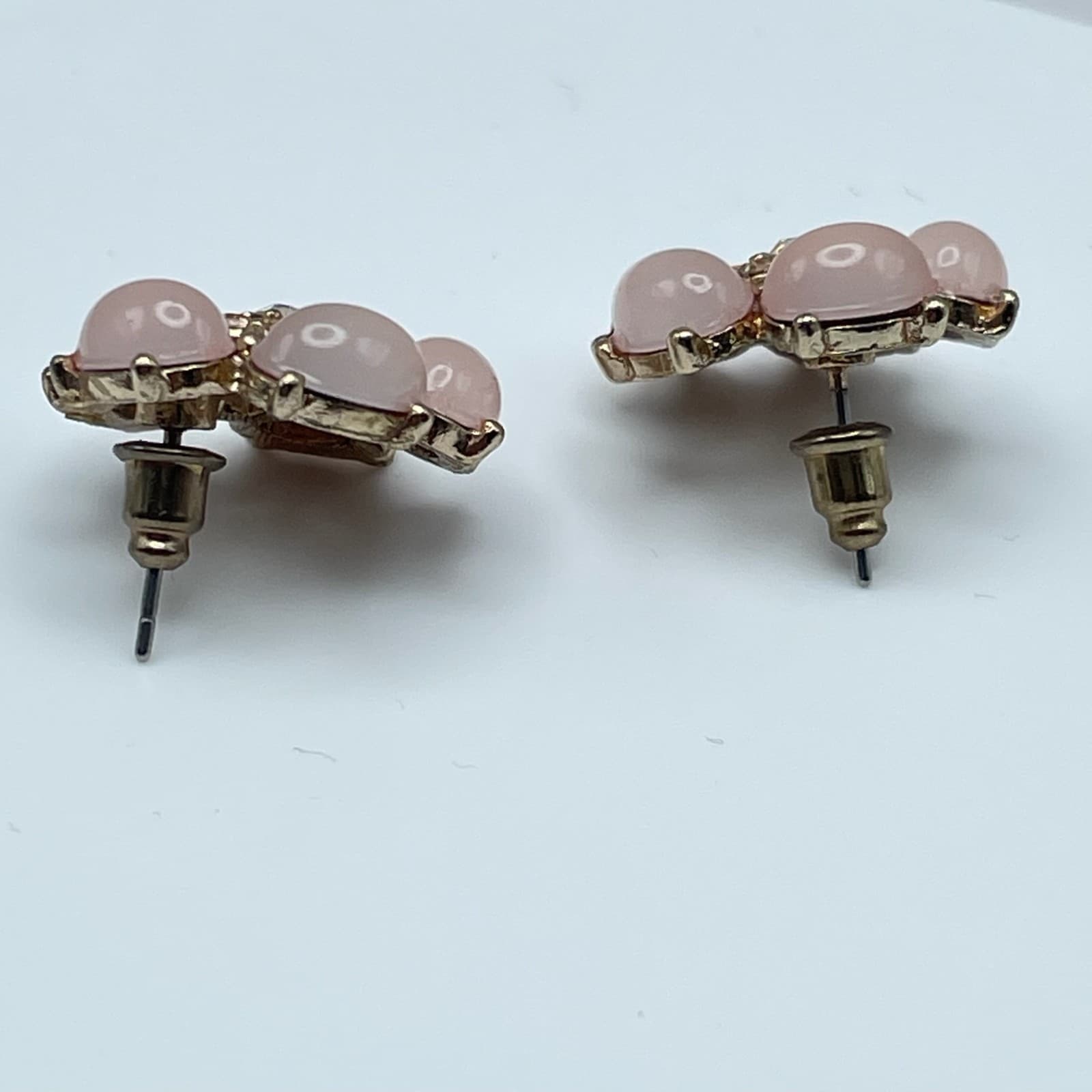 Vintage Y2K Pink Floral Stud Earrings Crystal Gold Tone Women's Jewelry - Thumbnail 8