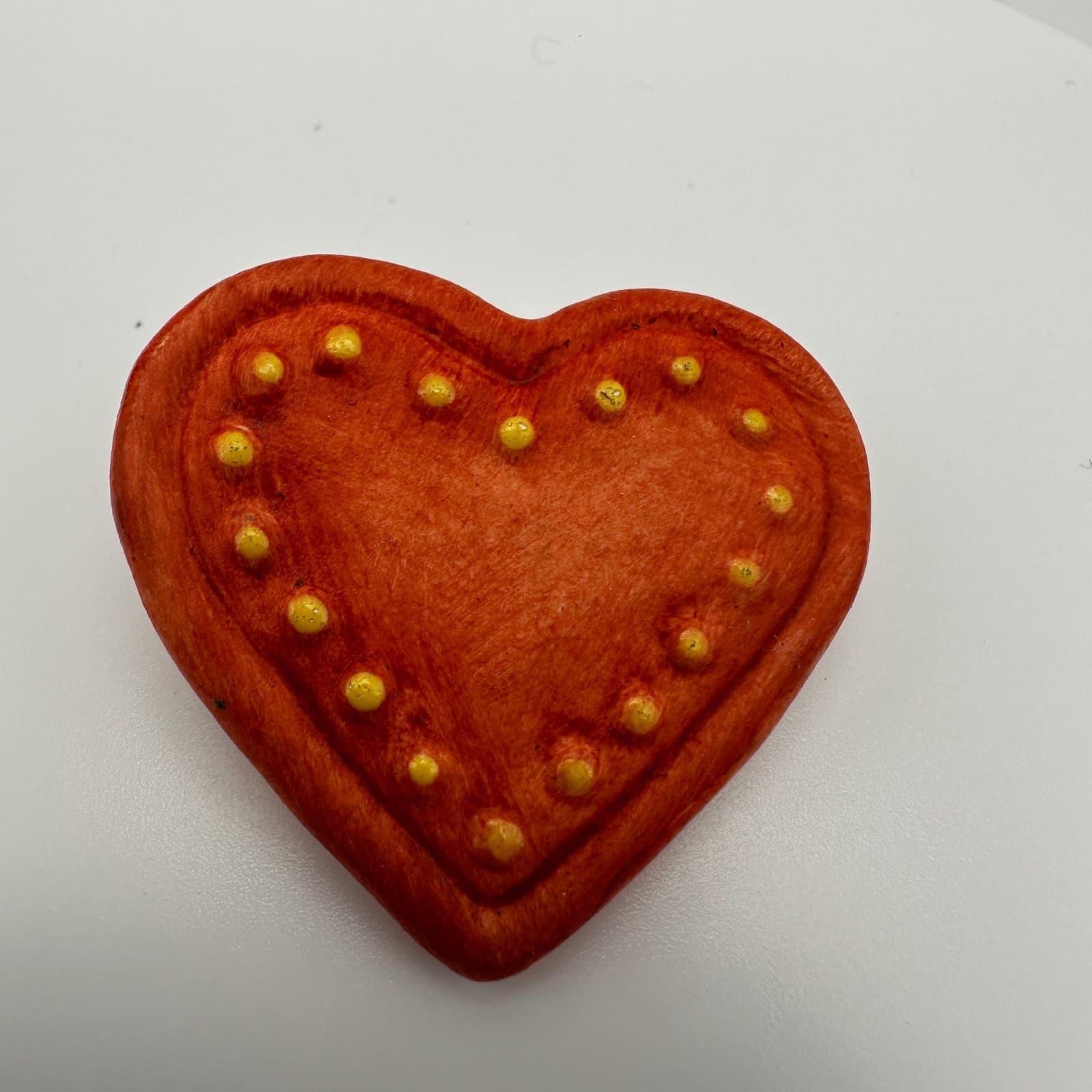 Vintage 90s Goebel ceramic heart pin brooch red yellow dotted accent Jewelry - Thumbnail 3