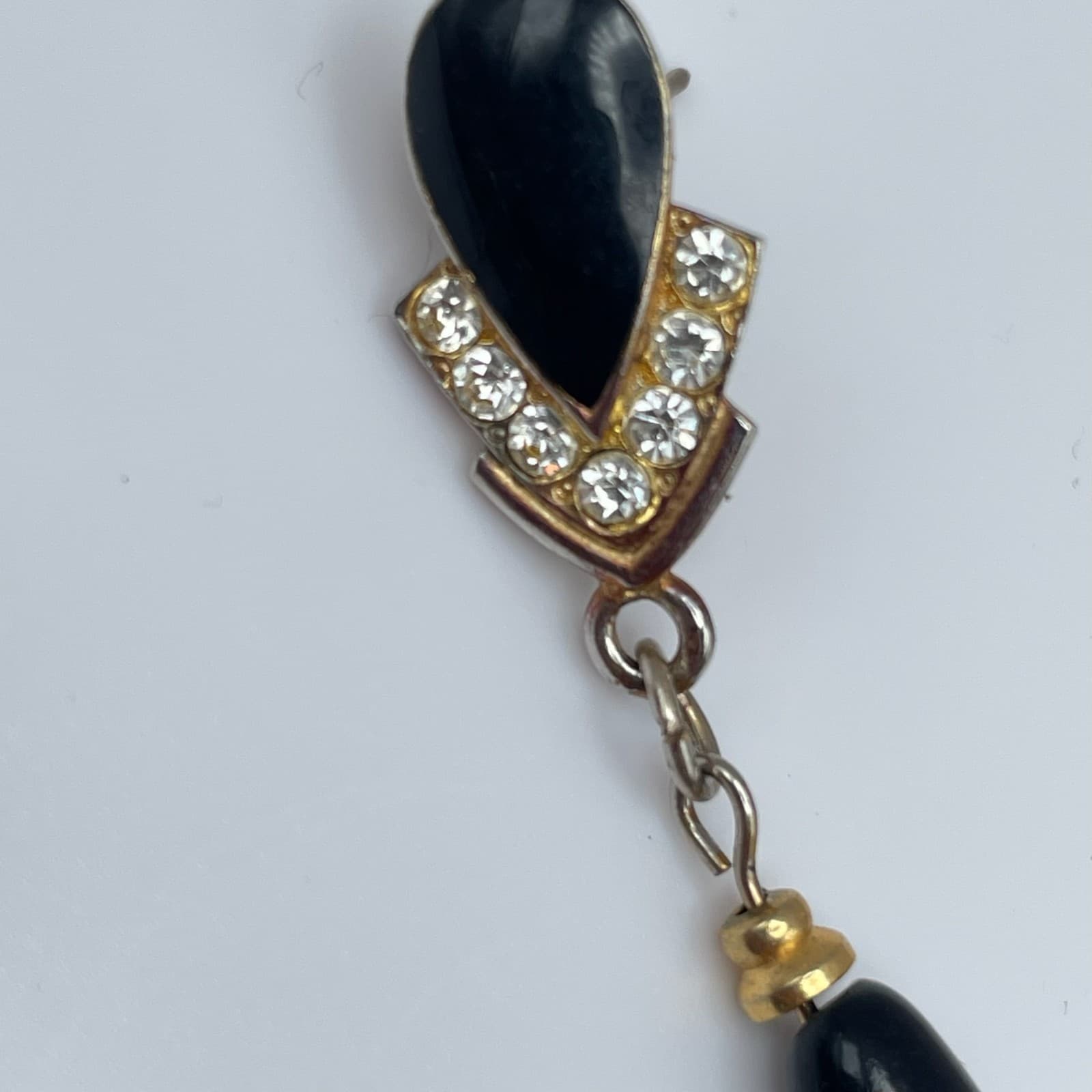 Vintage 80s Black Drip Drop Earrings Crystal Gold Tone Women's Jewelry - Thumbnail 6