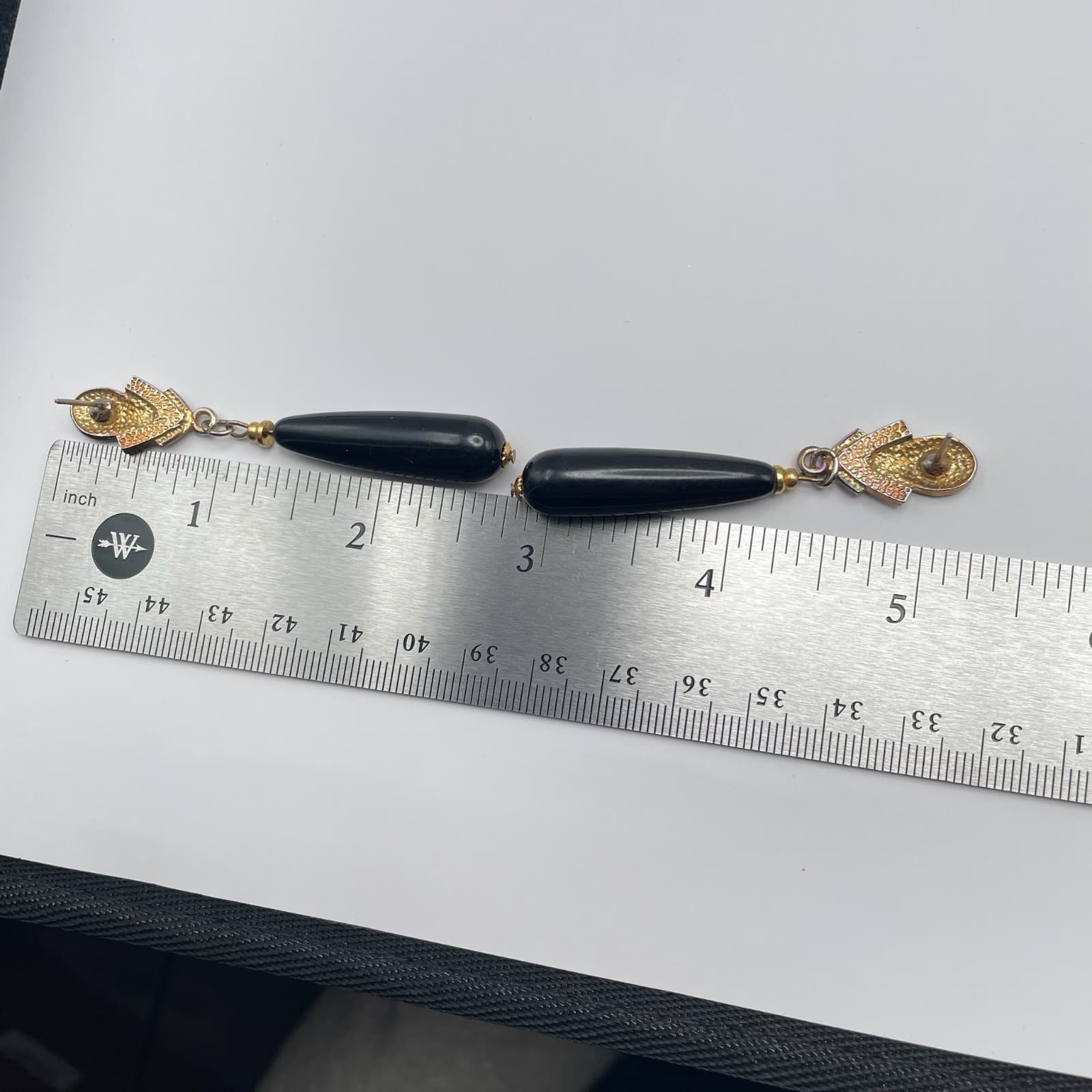 Vintage 80s Black Drip Drop Earrings Crystal Gold Tone Women's Jewelry - Thumbnail 10