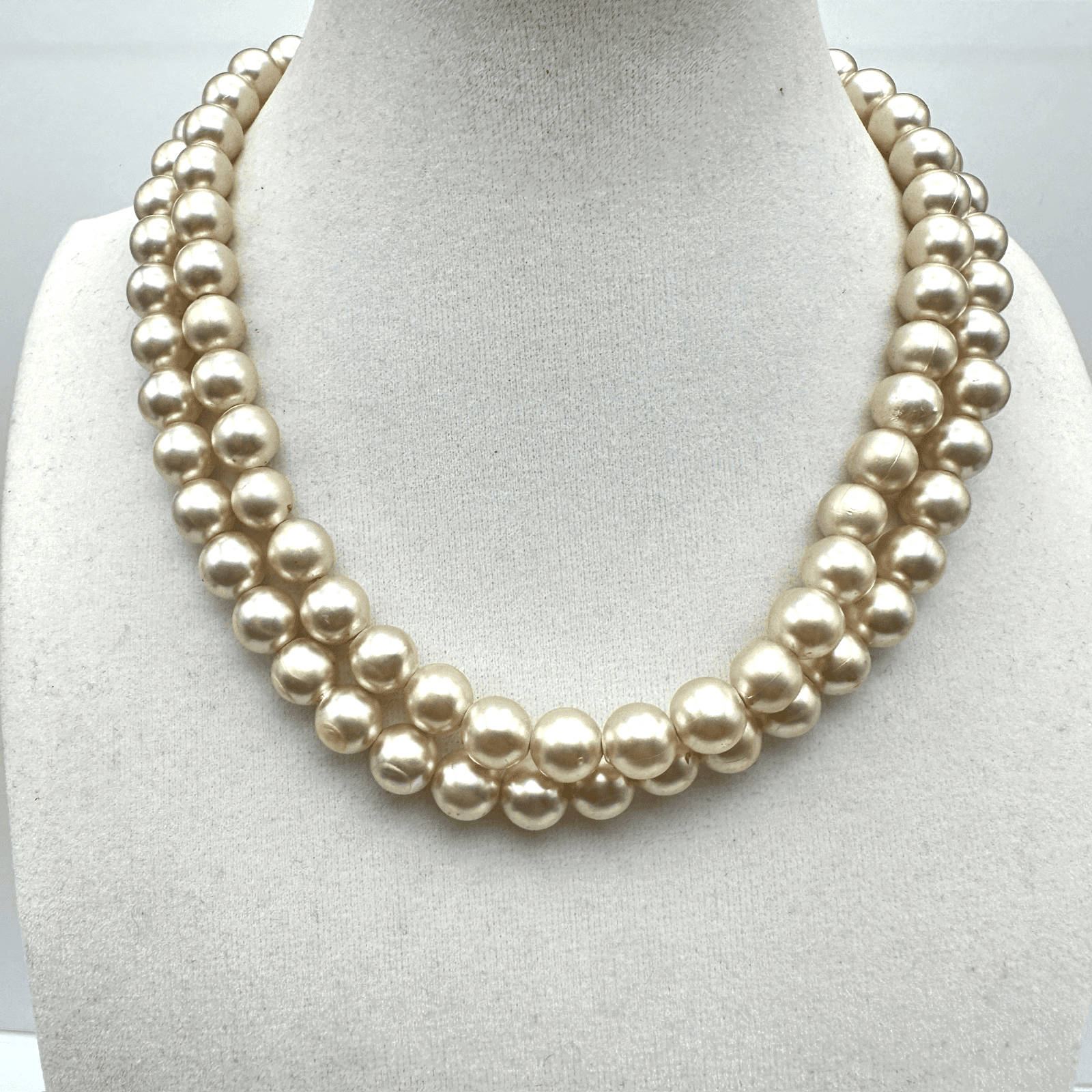 Vintage 60s Double Strand Faux Pearl Choker Necklace Filigree Box Clasp Jewelry - Image 1