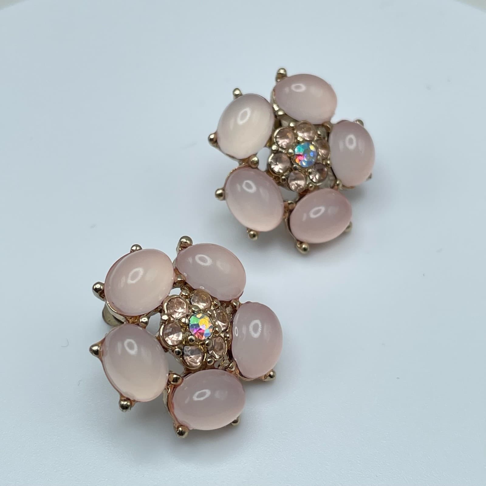 Vintage Y2K Pink Floral Stud Earrings Crystal Gold Tone Women's Jewelry - Thumbnail 11