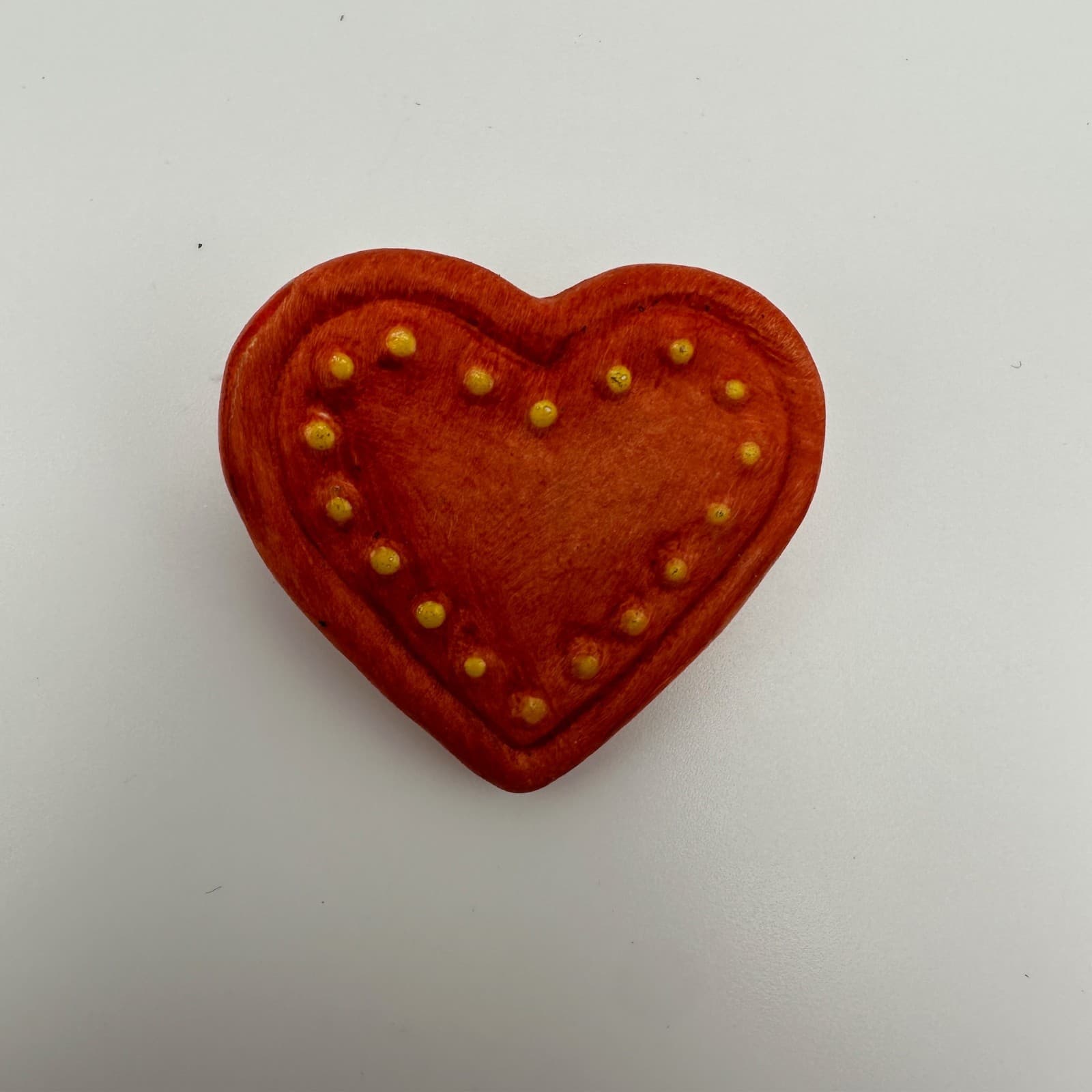 Vintage 90s Goebel ceramic heart pin brooch red yellow dotted accent Jewelry - Thumbnail 2