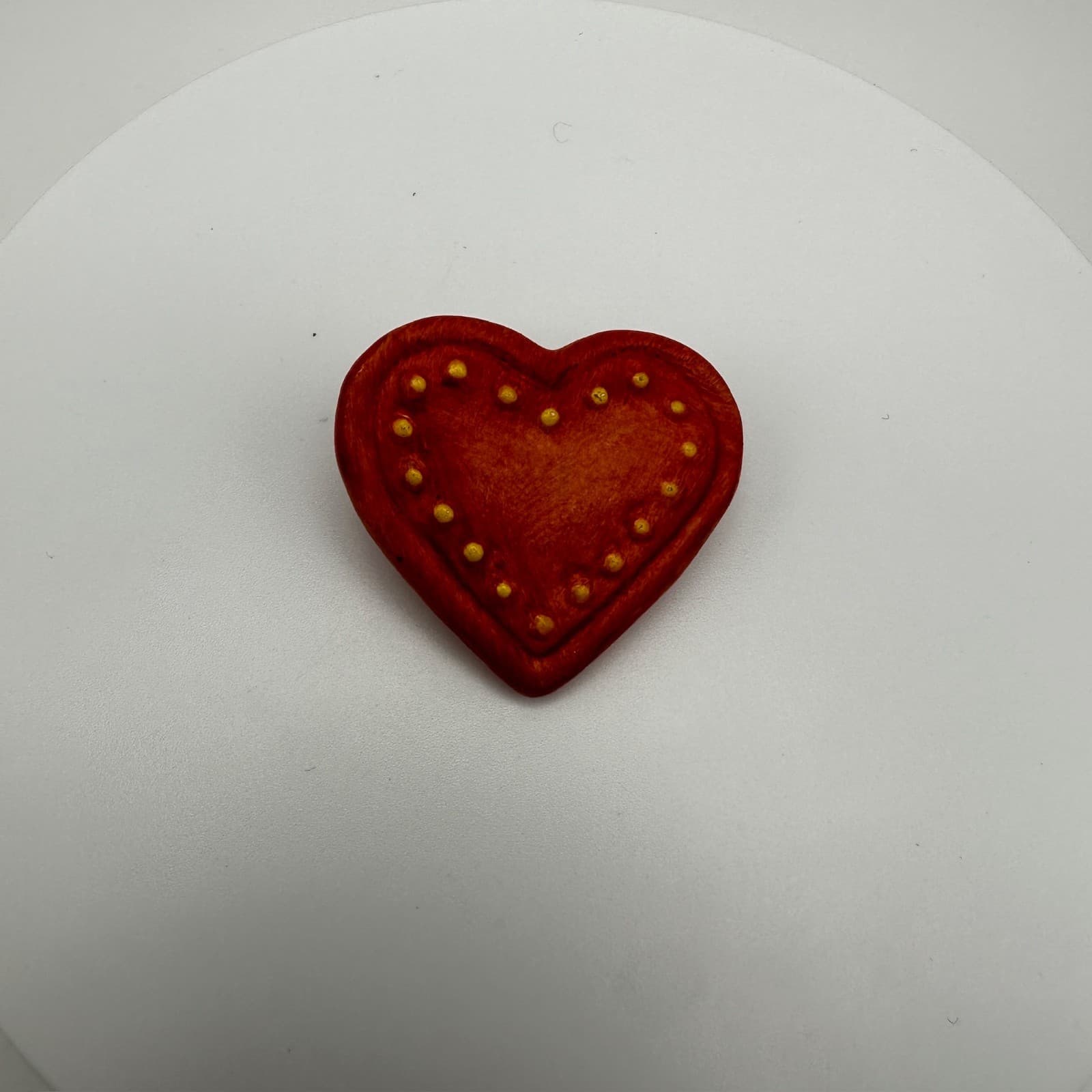 Vintage 90s Goebel ceramic heart pin brooch red yellow dotted accent Jewelry - Image 1