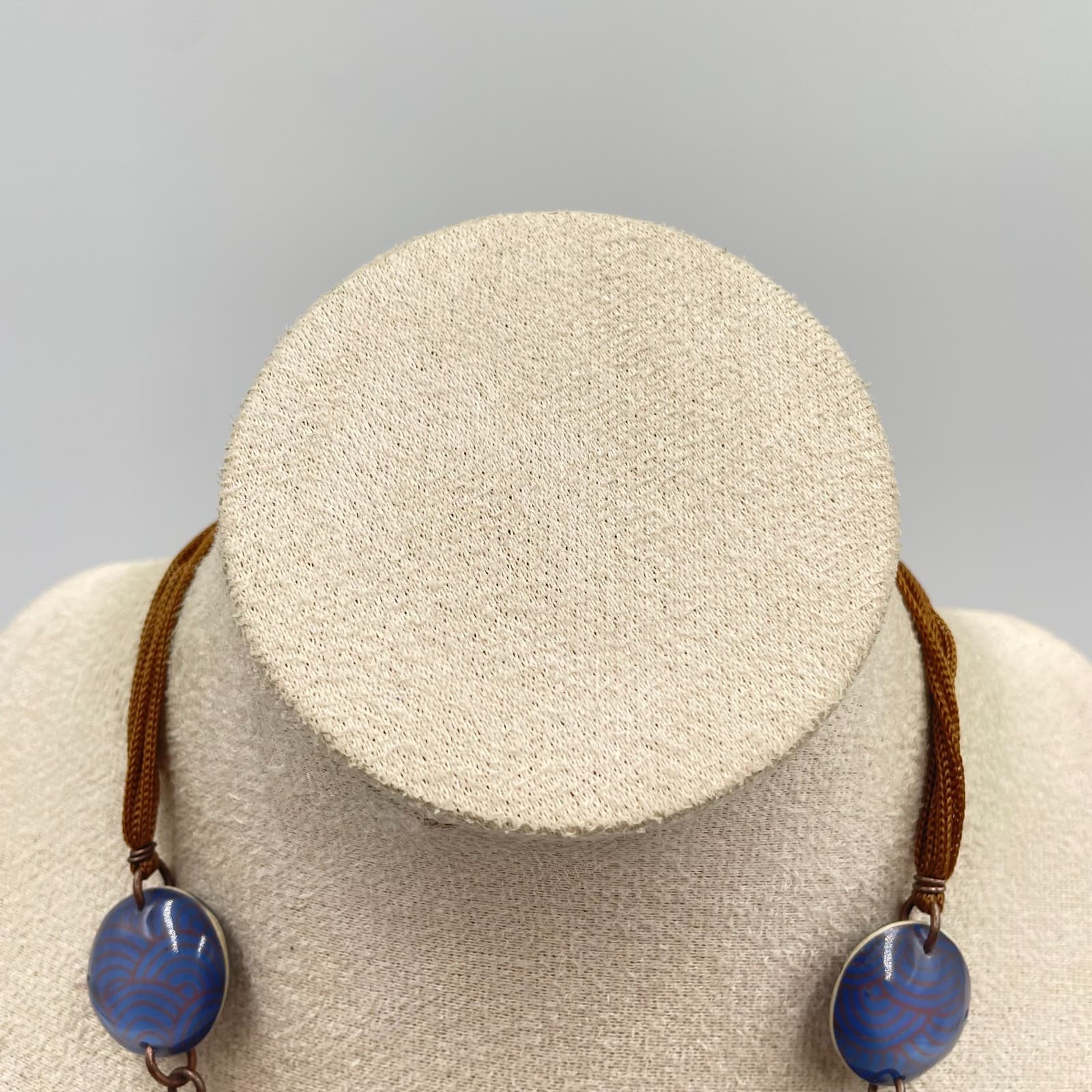Artisan Copper-Tone Swirl Inlay Central Blue Multi-Pendant Statement Necklace - Thumbnail 2