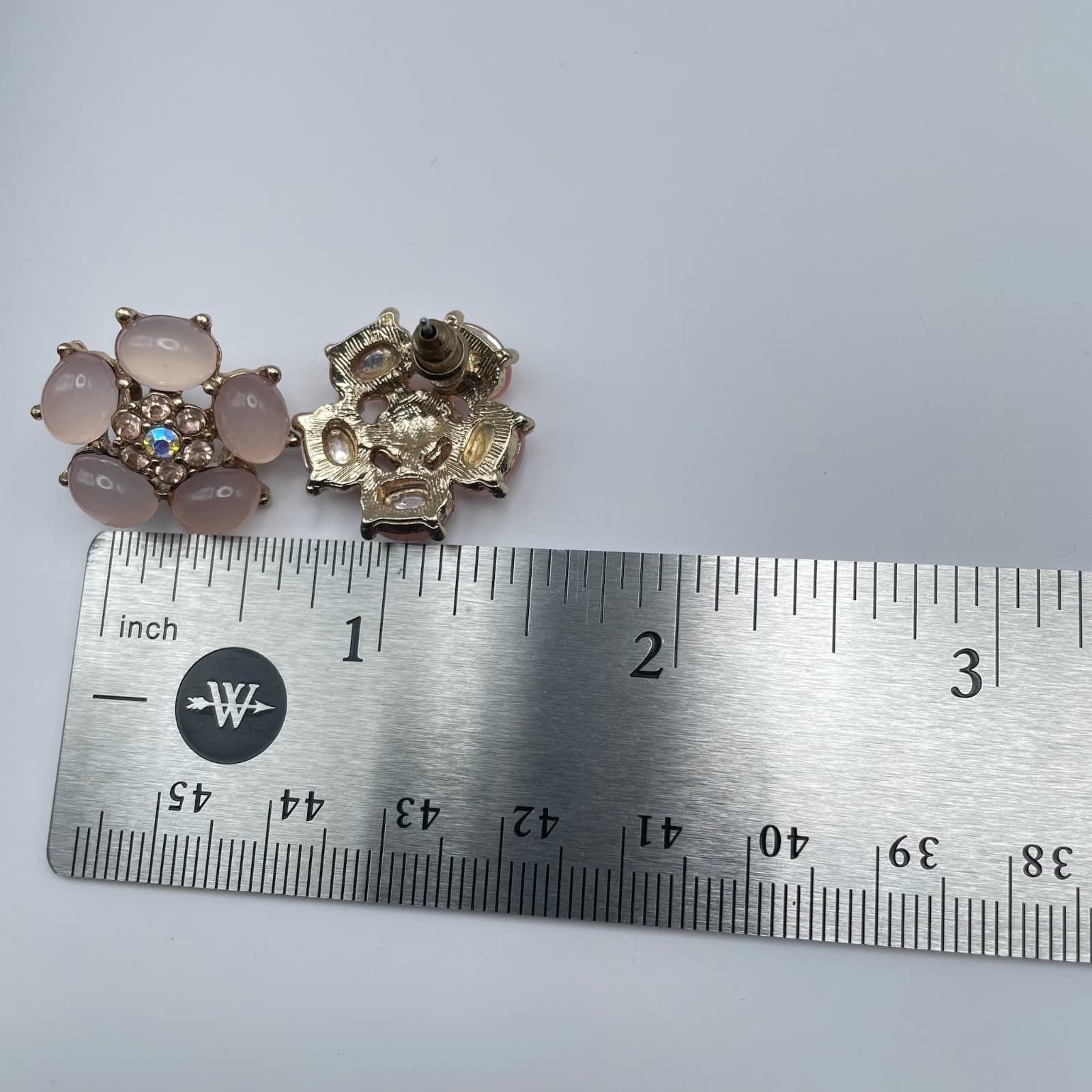 Vintage Y2K Pink Floral Stud Earrings Crystal Gold Tone Women's Jewelry - Thumbnail 12