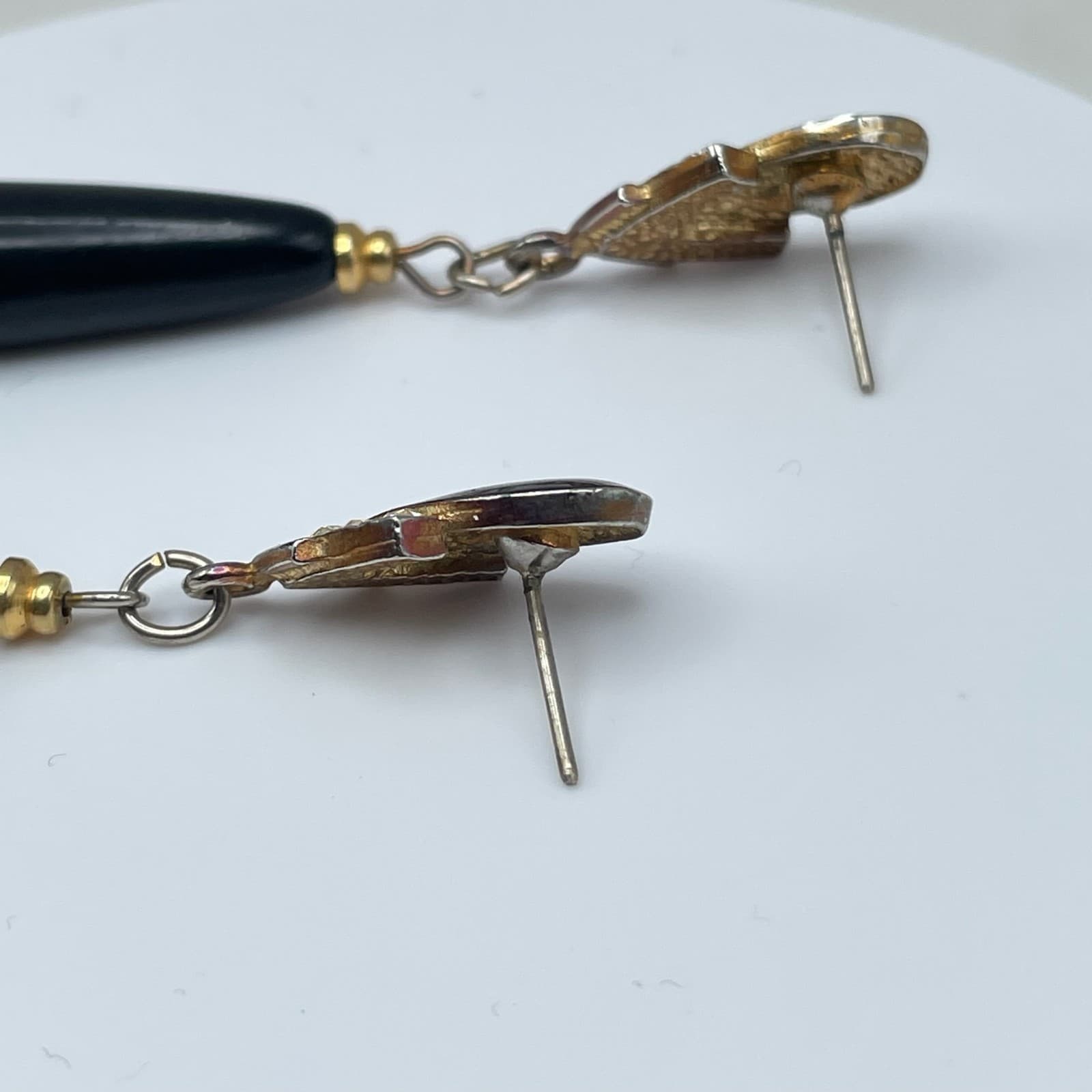 Vintage 80s Black Drip Drop Earrings Crystal Gold Tone Women's Jewelry - Thumbnail 9